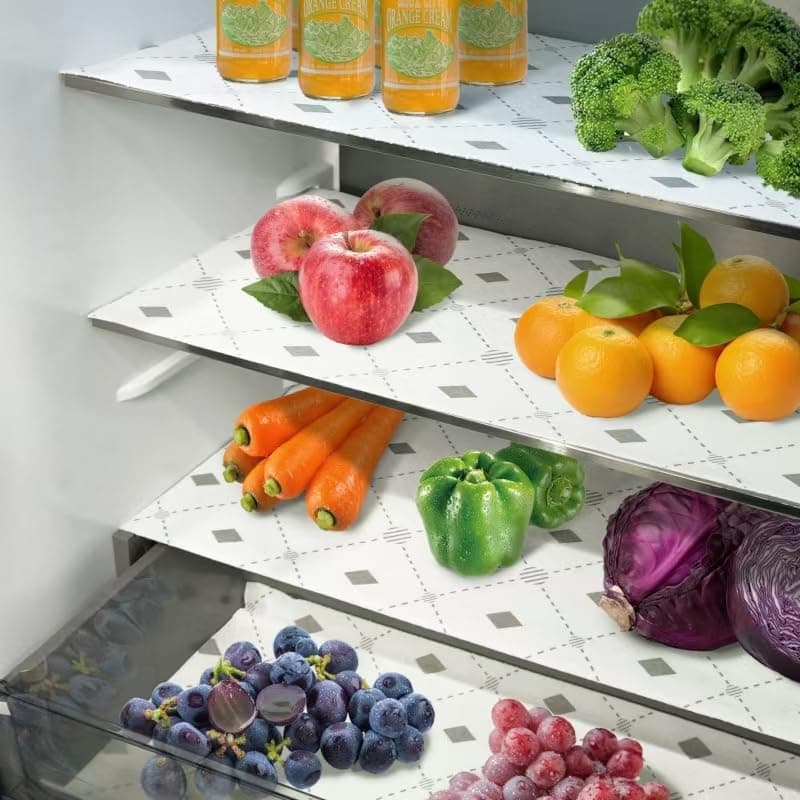 بطانات ثلاجة، بطانات ثلاجة ماصة غير قابلة للانزلاق، بطانة رف ثلاجة غير لاصقة للارفف الزجاجية، عبوة لفة (12 انش × 12 قدم)