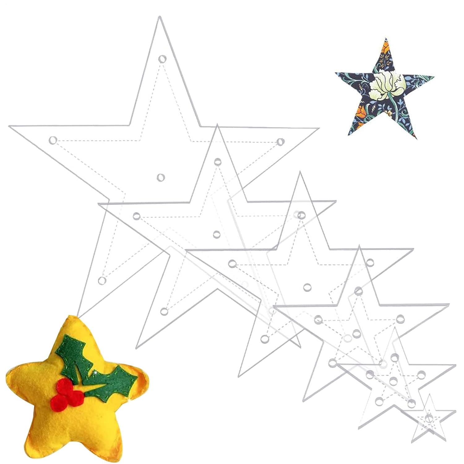 Acrylic Quilting Template Non-Slip Precise Clear Pentagram Stencil | 6 Pieces Quilting Sewing Ruler Crafts Template for Knitting Crafts Supplies, Binding, Weaving, Scrapbooks, Drawing, Cropping