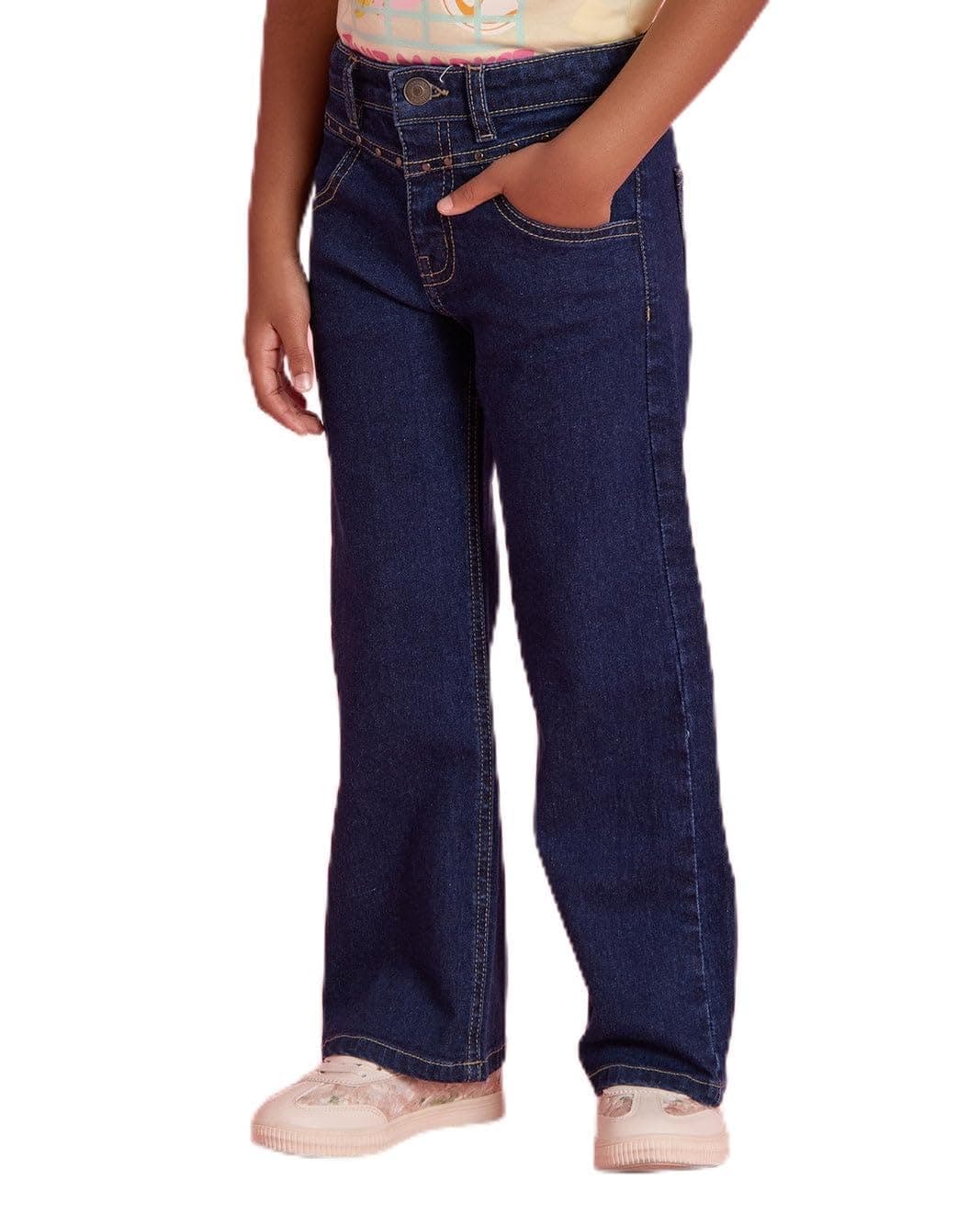 REDTAG Girls Blue Straight Fit With Studs Jeans