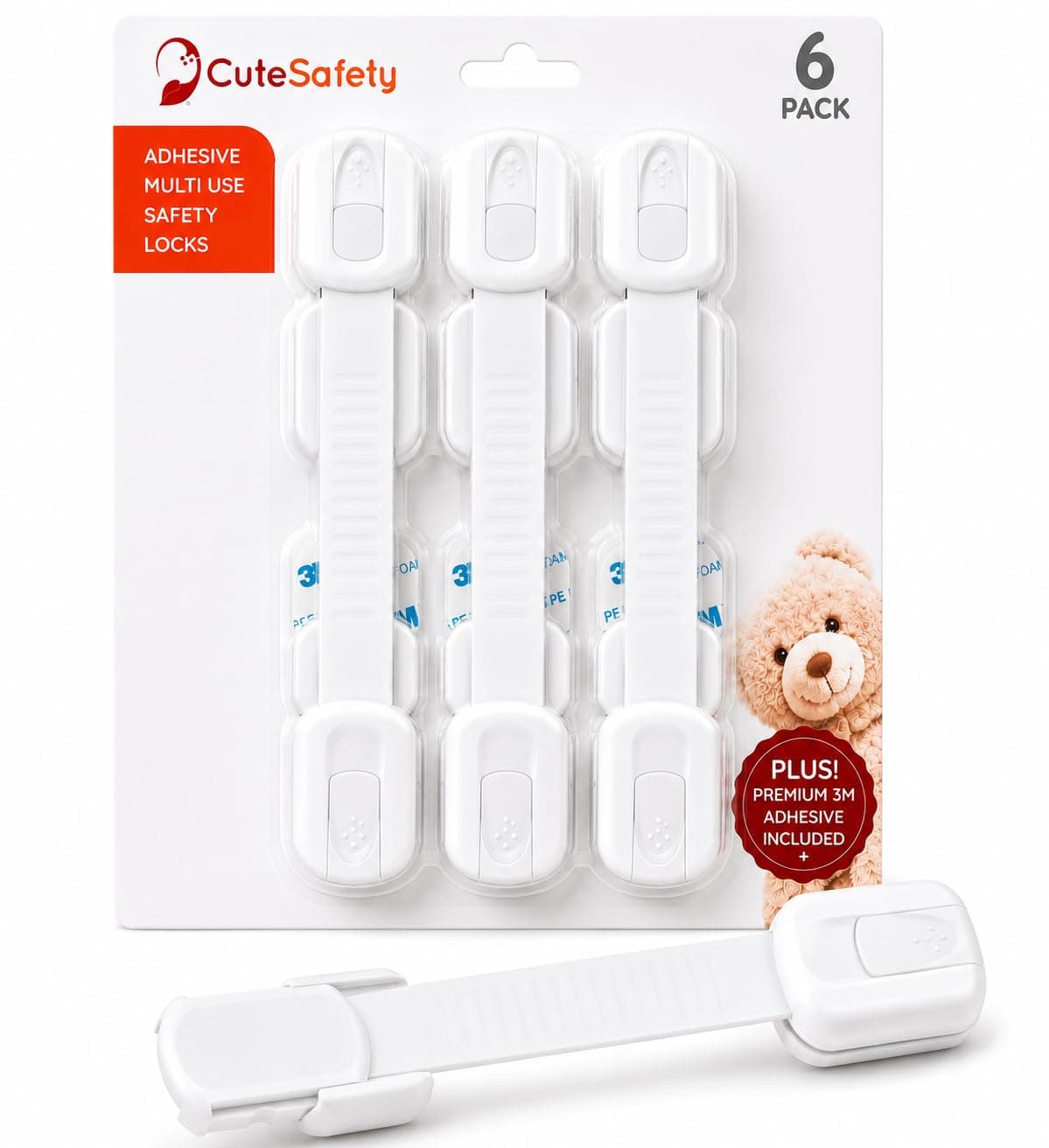 Child Proof Safety Locks - Baby Proofing Cabinet Lock with 6 Extra 3M Adhesives - Adjustable Strap Latches to Cabinets,Drawers,Cupboard,Oven,Fridge,Closet Seat,Door,Window (White, 6)