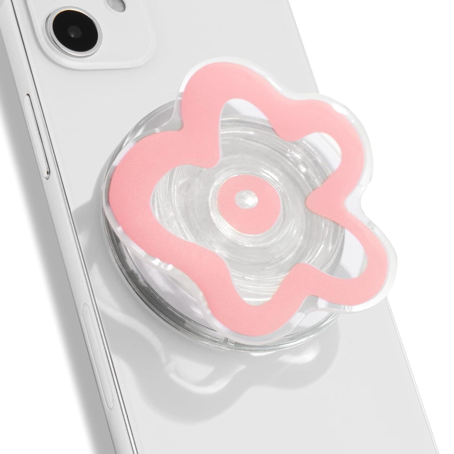 مقبض موبايل من قطعتين من بوكيلا، حامل موبايل بتصميم زهرة اكريليك شفاف لطيف، حامل موبايل قابل للطي متوافق مع كيندل، ملحقات الهاتف الذكي والتابلت (زهري، ارجواني)