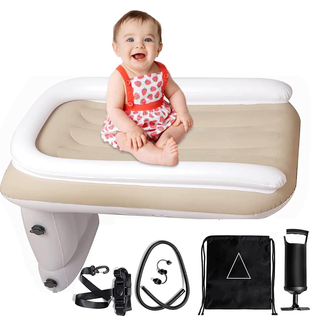 VOPHIA Inflatable Baby Travel Bed Toddler Car Bed for Kids Baby Travel Airplane Bed, Kids Plane Bed with Hand Pump Seat Belt and Carry Bag Included