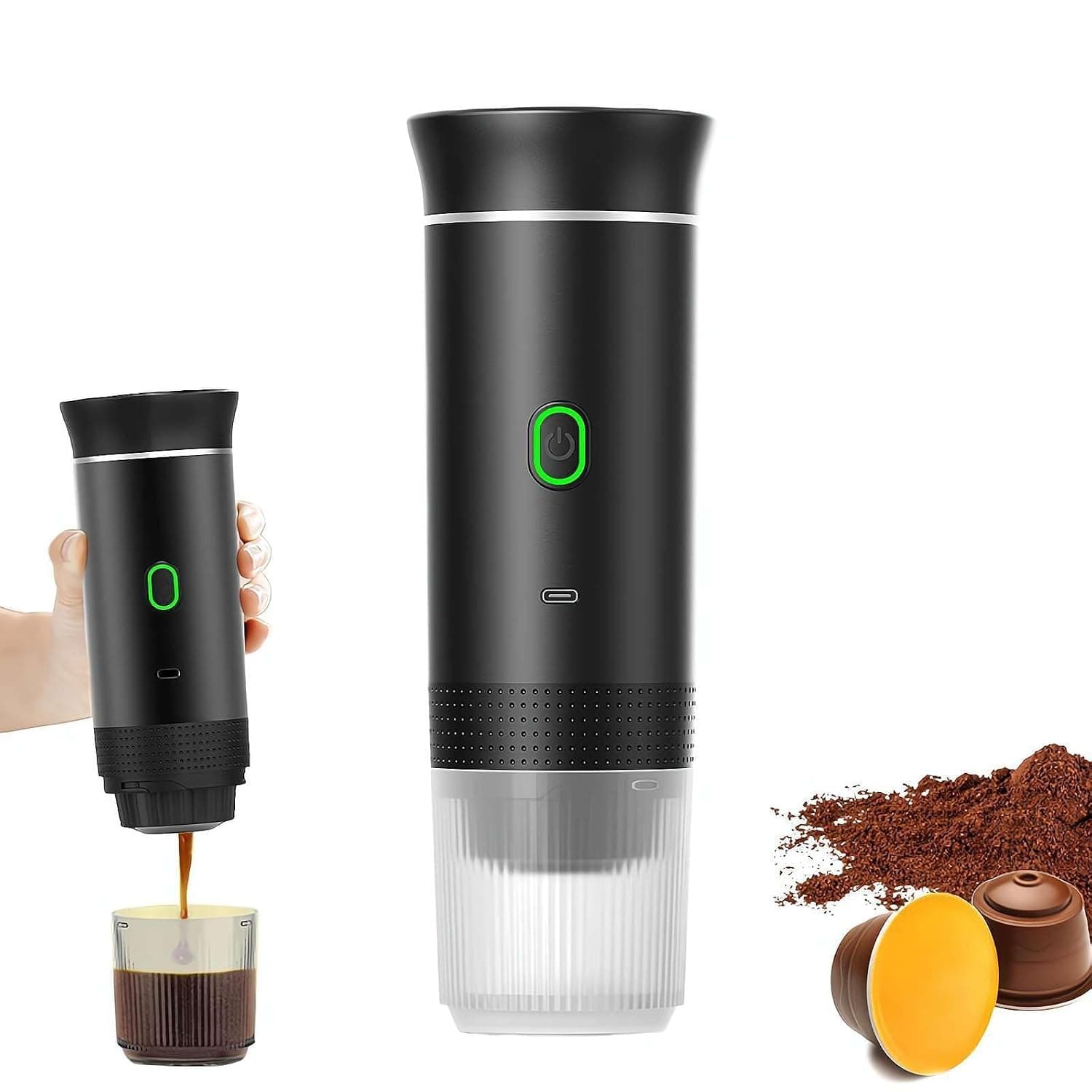 Portable Coffee Maker Espresso Machine for Travel Nano Car Coffee Maker Compatible with Ground Coffee & Capsule for RV, Hiking Camping Office, Travel Espresso Maker(Black)
