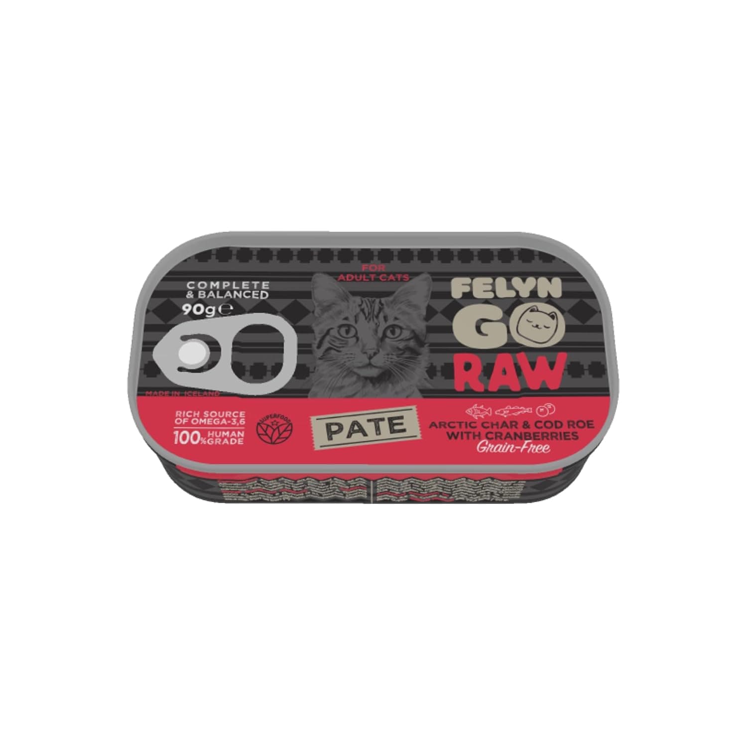 Felyn Go Raw Cat Wet Food Arctic Char & Cod Roe with Cranberries Pate 90g