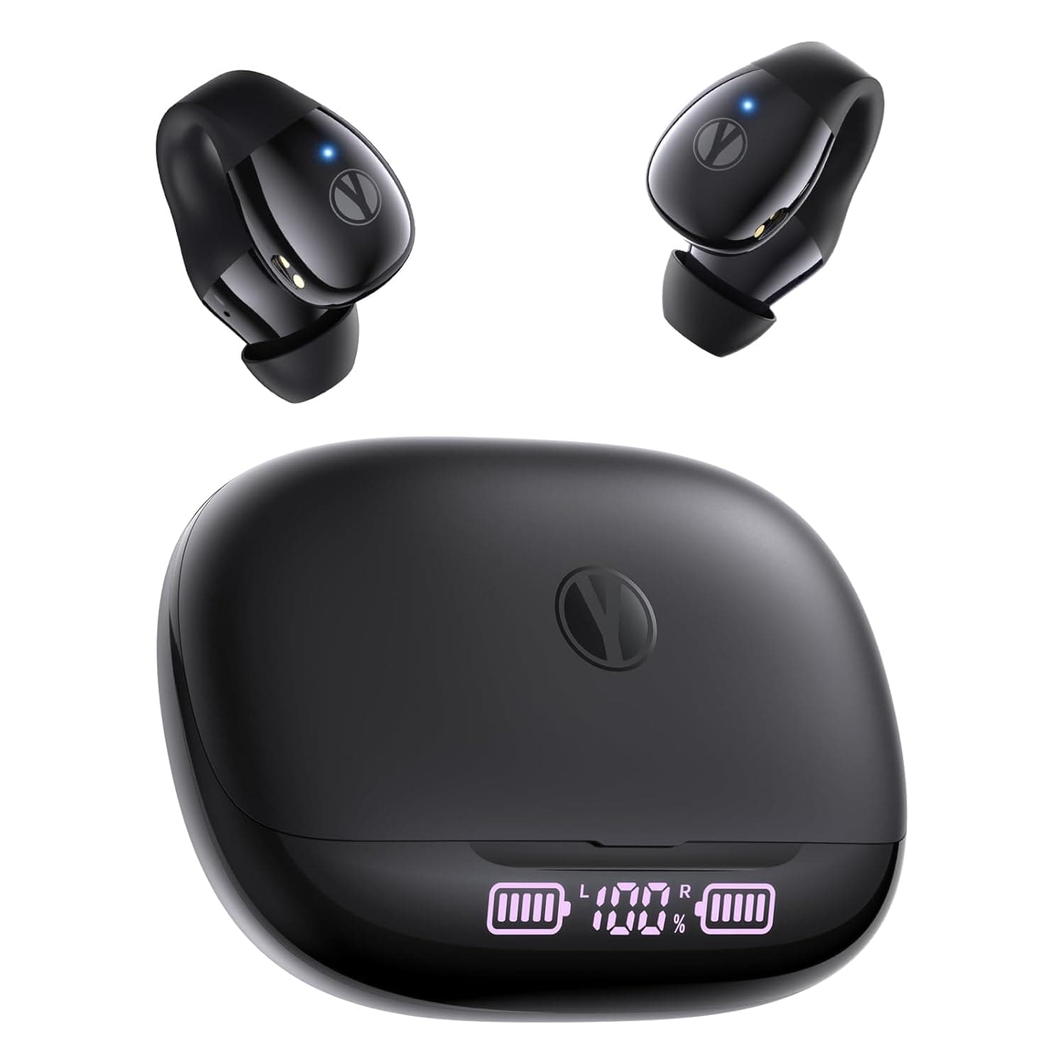 Open Ear Wireless Earbuds, Bluetooth 5.4 Clip on Earbuds with Mic, Open Ear Headphones with Charging Case LED Display, 44H Play, IP54, Lightweight Comfort for Running Sport Workout (Black)