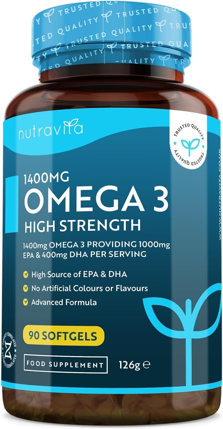 Nutravita Omega-3 High Strength 2000mg Fish Oil Per Serving (Providing 14omg Omega-3 = 1000mg EPA & 400mg) - 90 Fish-Gelatin SoftGels