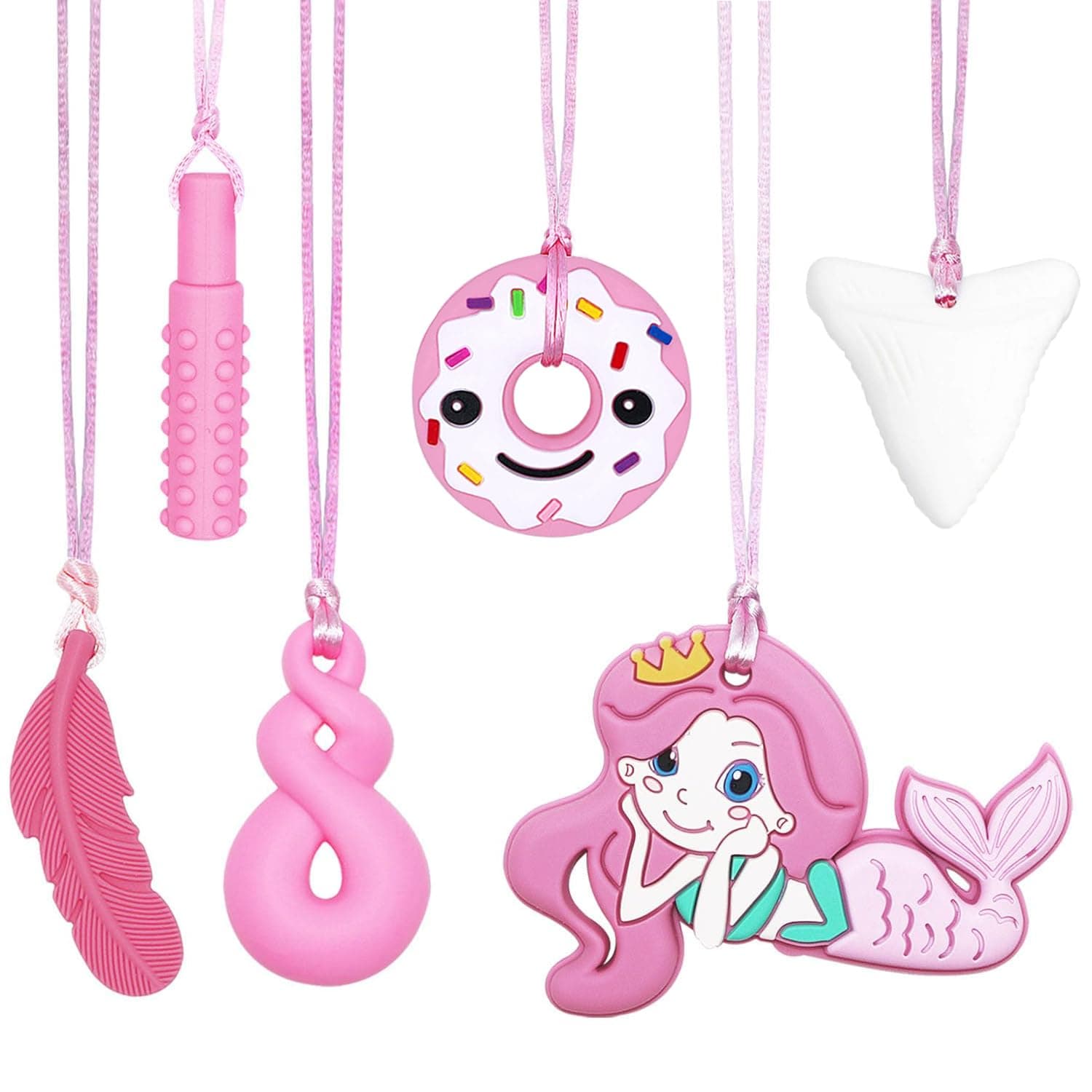 CLDY 6 PCS Sensory Chew Necklace, chew Toys for Autistic - ADHD - Biting Needs Children, Silicone Necklace Made from Food Grade Silicone Safety, Oral Motor Chewy Teether for Boys Girls
