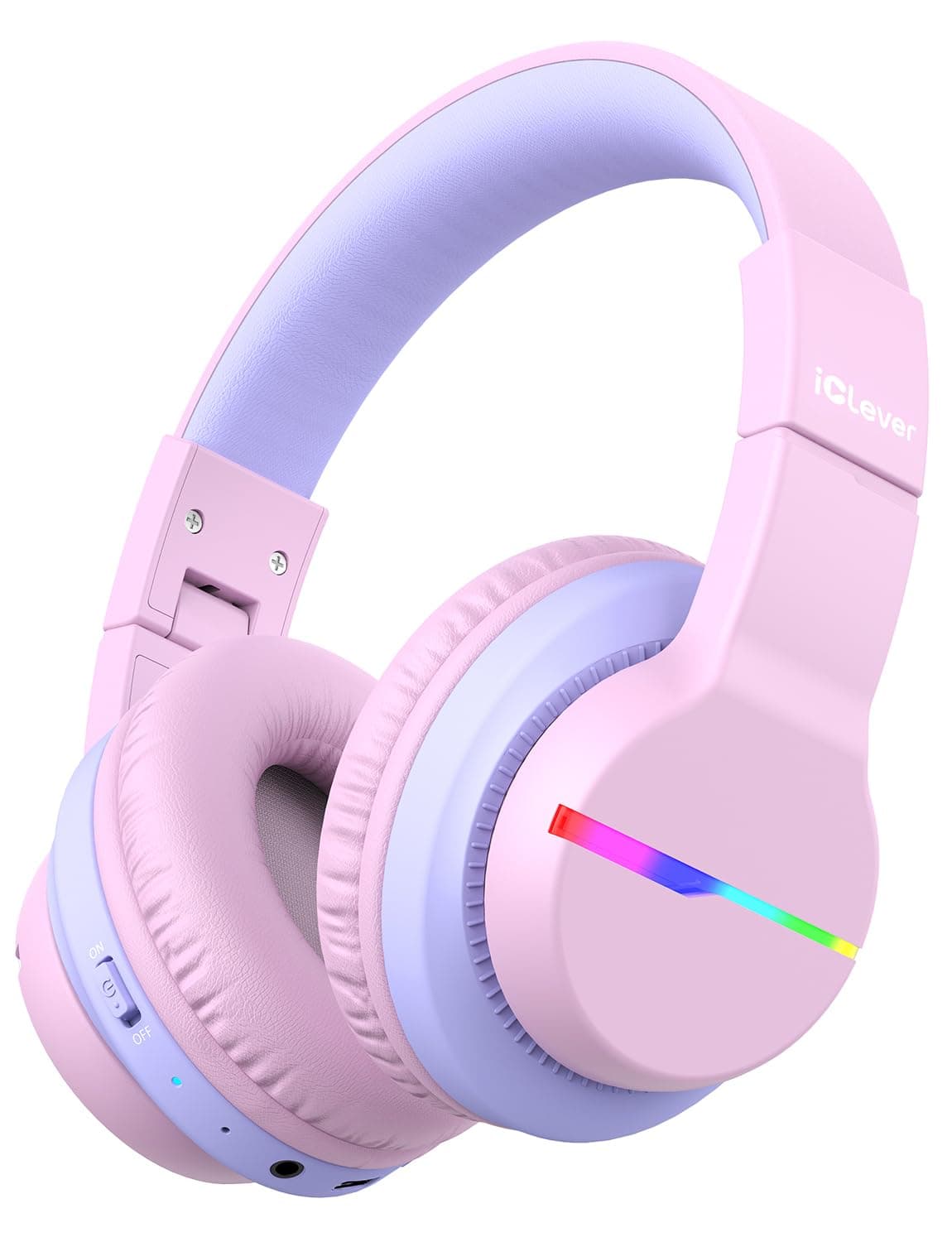 iClever Bluetooth Kids Headphones, BTH12 Colorful LED Lights Kids Wireless Headphones Over Ear with 74/85/94dB Volume Limited, 55H Playtime, Bluetooth 5.2, Built-in Mic for School/Tablet/PC