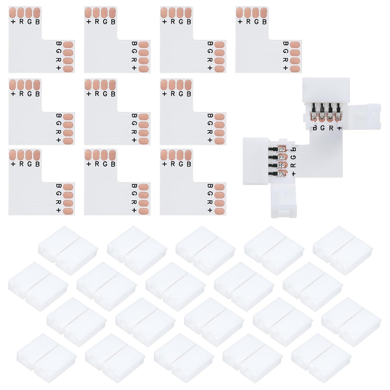 Labymos 10Pcs LED Strip Connectors L Shape 4-Pin with 20Pcs Connector Clips for RGB SMD 5050 3528 LED Light Strips