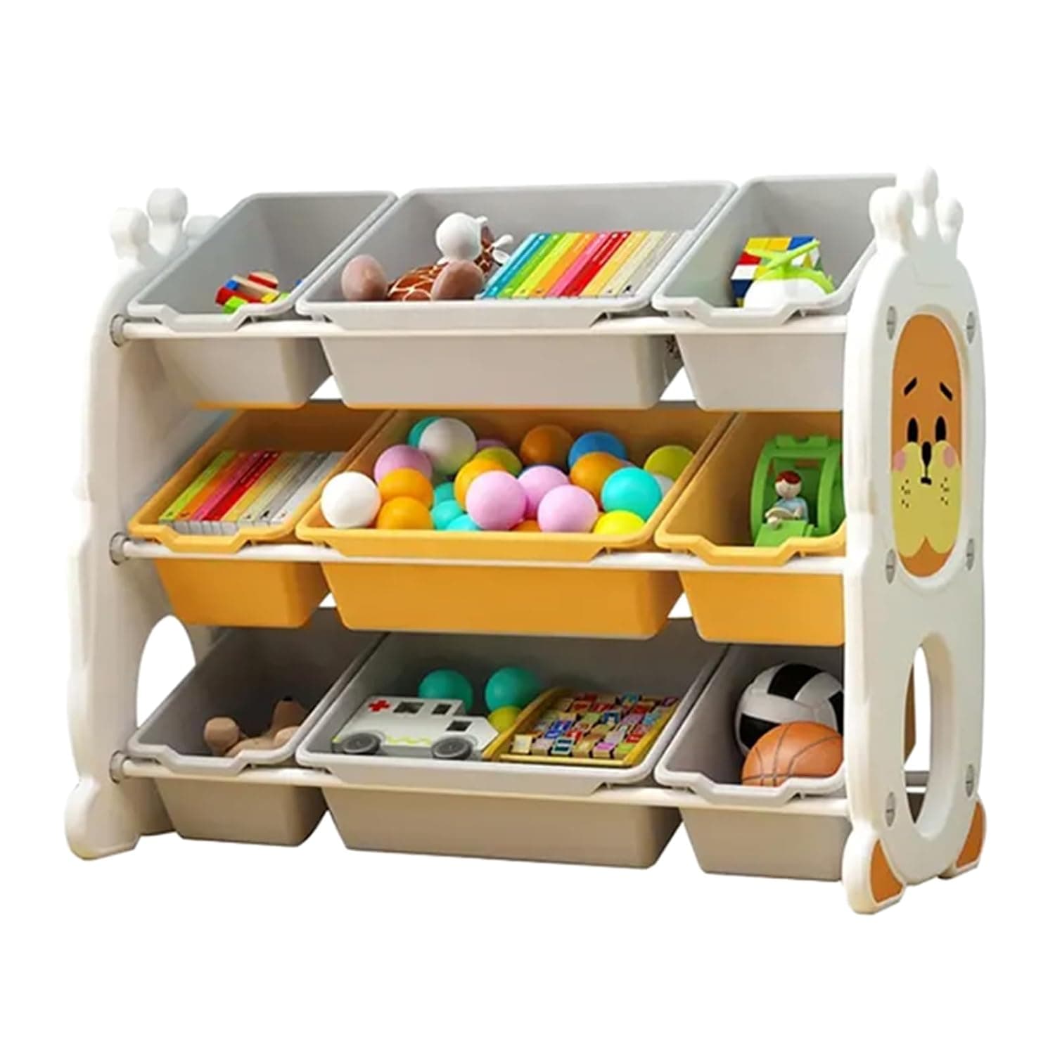 Kid Toy Storage Organizer Shelf and Storage Bins, Kid?s Toy Storage Unit with 9 Removable Bins for Nursery Playroom Yellow