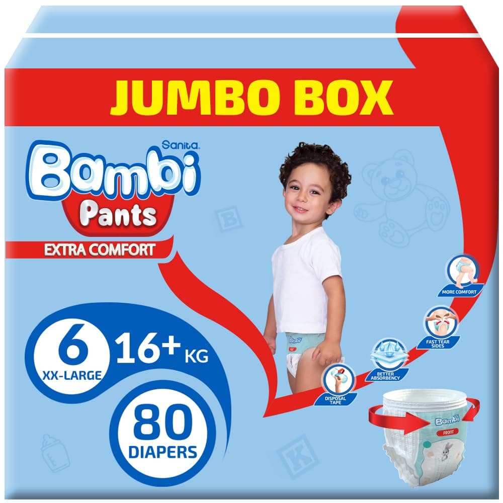 Sanita Bambi Pants, Size 6, Xxl, Jumbo Box, 80 Diapers