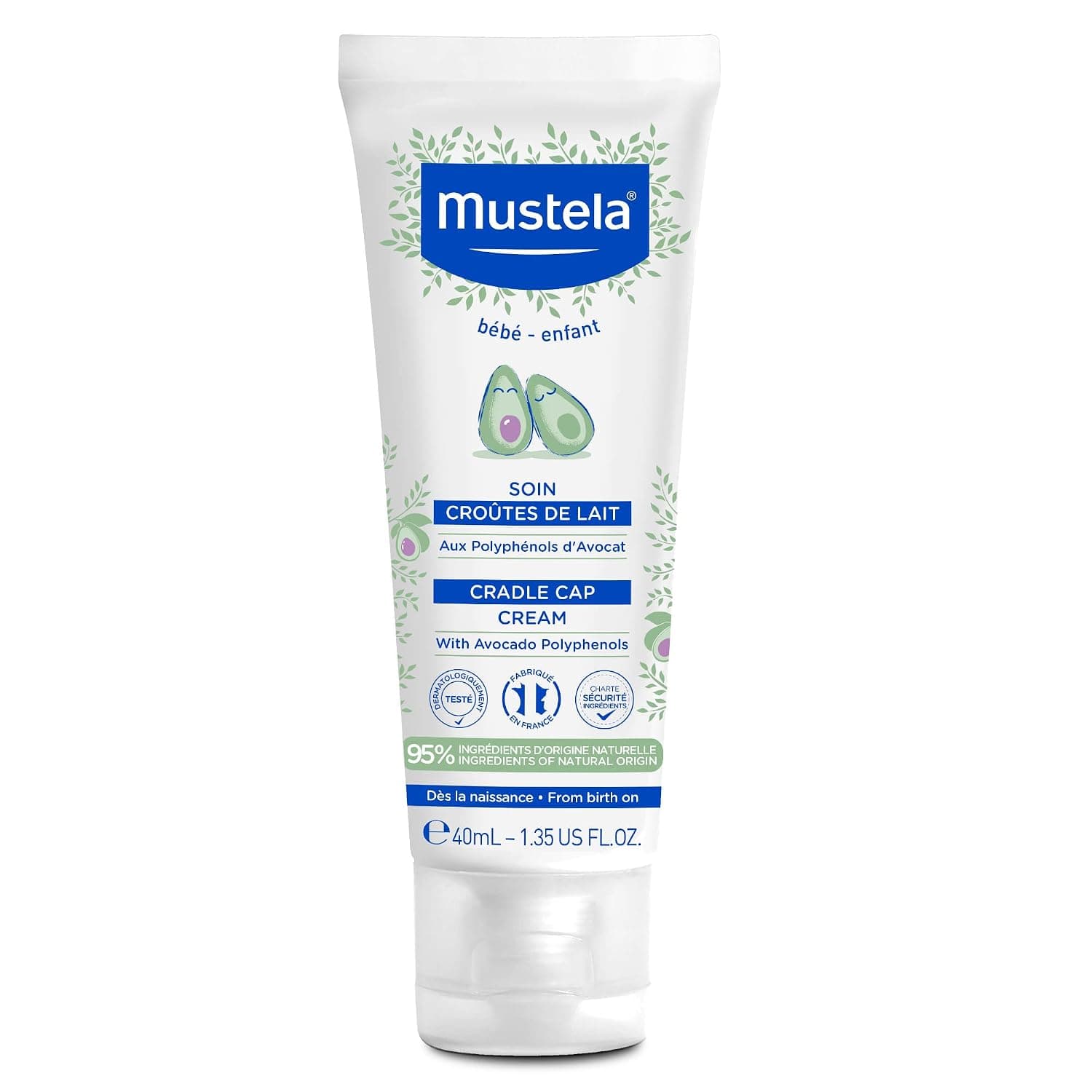 Mustela-Baby Cradle Cap Cream - Newborn safe with Natural Avocado Paraben Free & Fragrance 1.35 fl. oz.