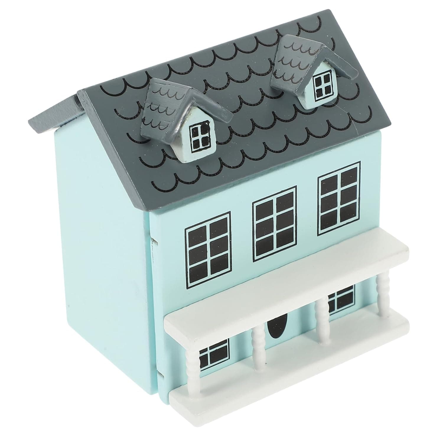 Miniature Wooden Dollhouse, Minia-ture Cottage for Dollhouse Accessories Desktop Decor Wooden Mini House Storage Decoration Ornament Nice Present for Miniature Crafts Lovers (Blue)
