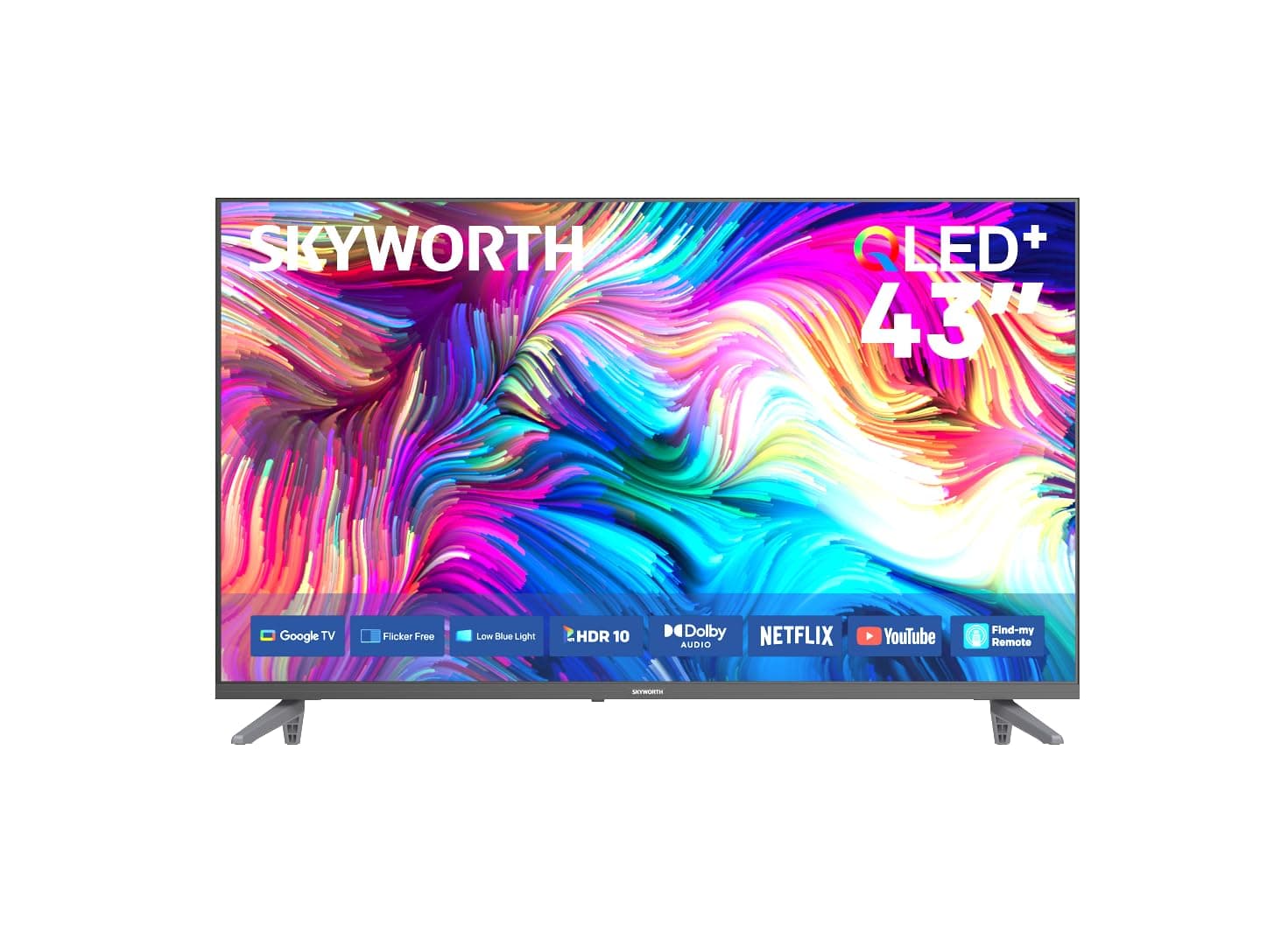 SKYWORTH 43Q5600H 43-Inch 2K QLED Smart TV with Google TV, 60Hz, Built-in Wi-Fi & Bluetooth, HDMI & USB