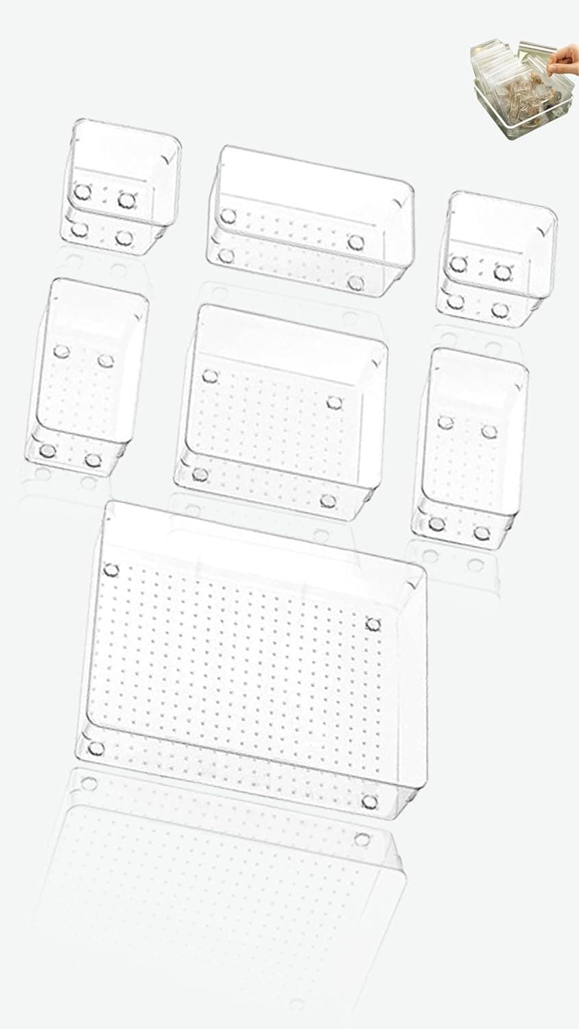 Clear Plastic Desk Drawer Organizers - 7 Pcs Set for Bathroom, Vanity, Makeup, Kitchen Utensils, Office Storage & Bedroom Dresser - Efficient Space Dividers & Trays