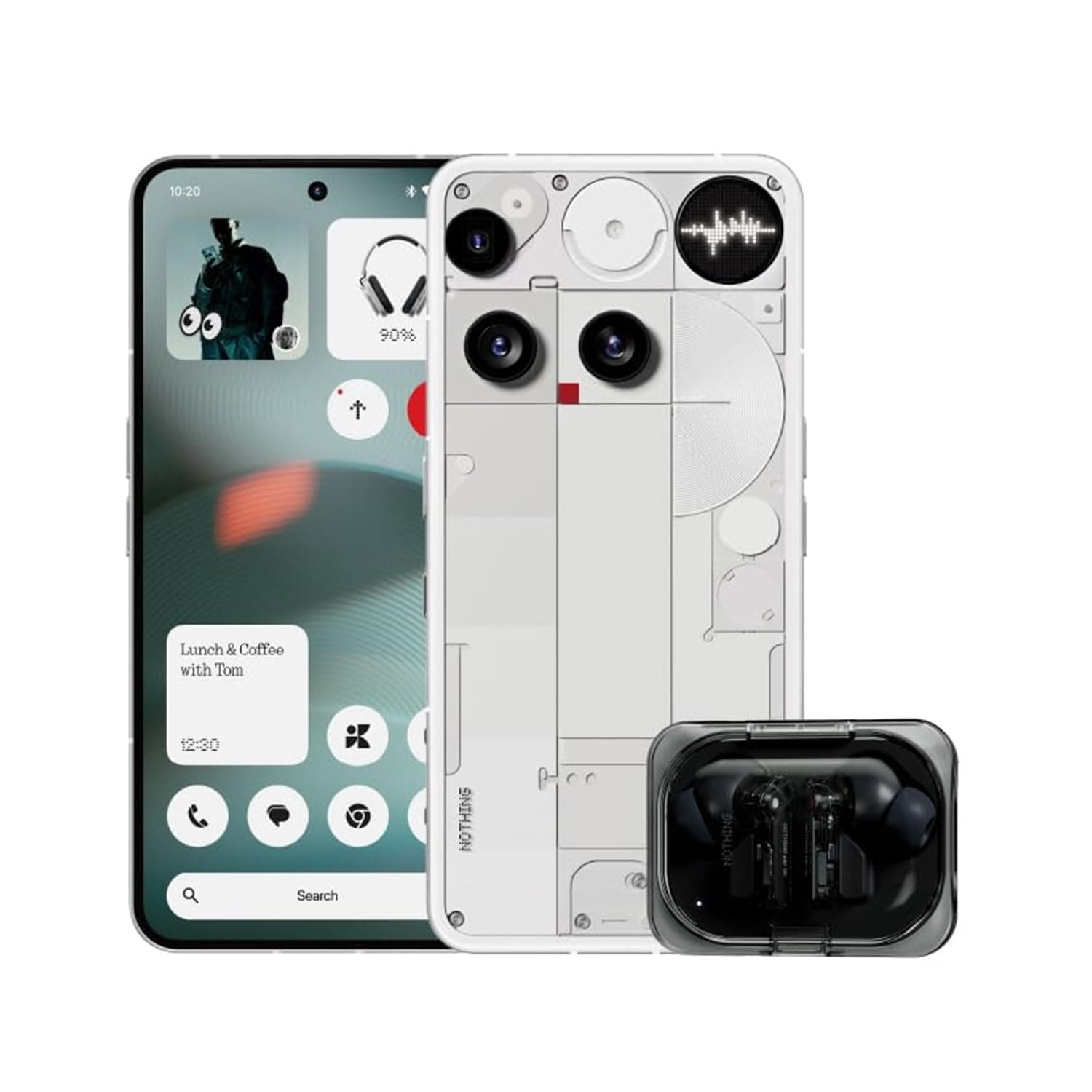 Nothing Phone (3) - Smartphone with 50 MP Triple Rear Camera system, 24 Hour Silicon Carbon Long Lasting Battery, 6.67" 120Hz AMOLED Display & Glyph Matrix, 12GB + 256GB - White Bundle (Ear (a) Black)