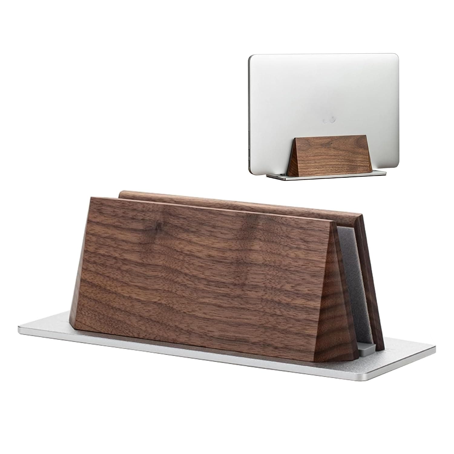 Desktop Organizer Vertical Laptop Rack, Solid Walnut Stand Secures Your Laptop Upright, Prevents Scratches and Complements Modern Home Office Decor