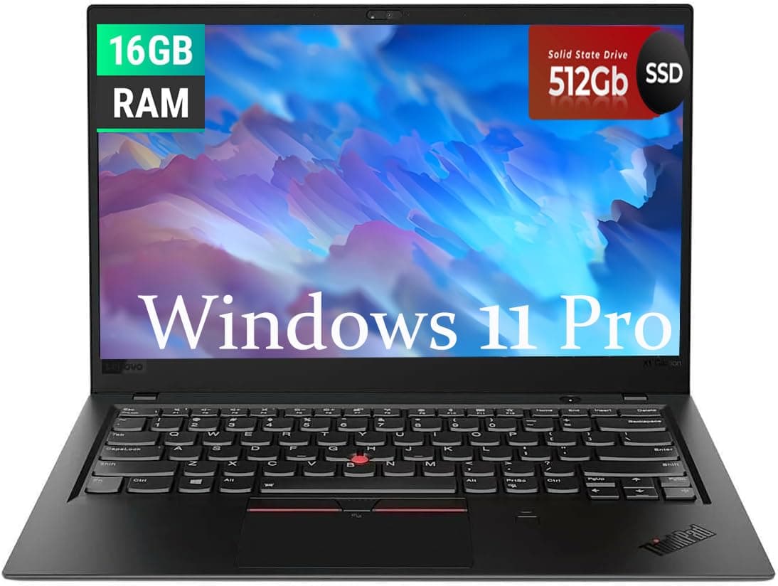 Lenovo Thinkpad X1 Carbon 6th Laptop Businees, 14" FHD (1920 x 1080), Intel Core i7-8650U 1.9GHz, 512GB SSD, 16GB RAM, Webcam, US QWERTY Keyboard, Windows 11 Pro (Renewed)