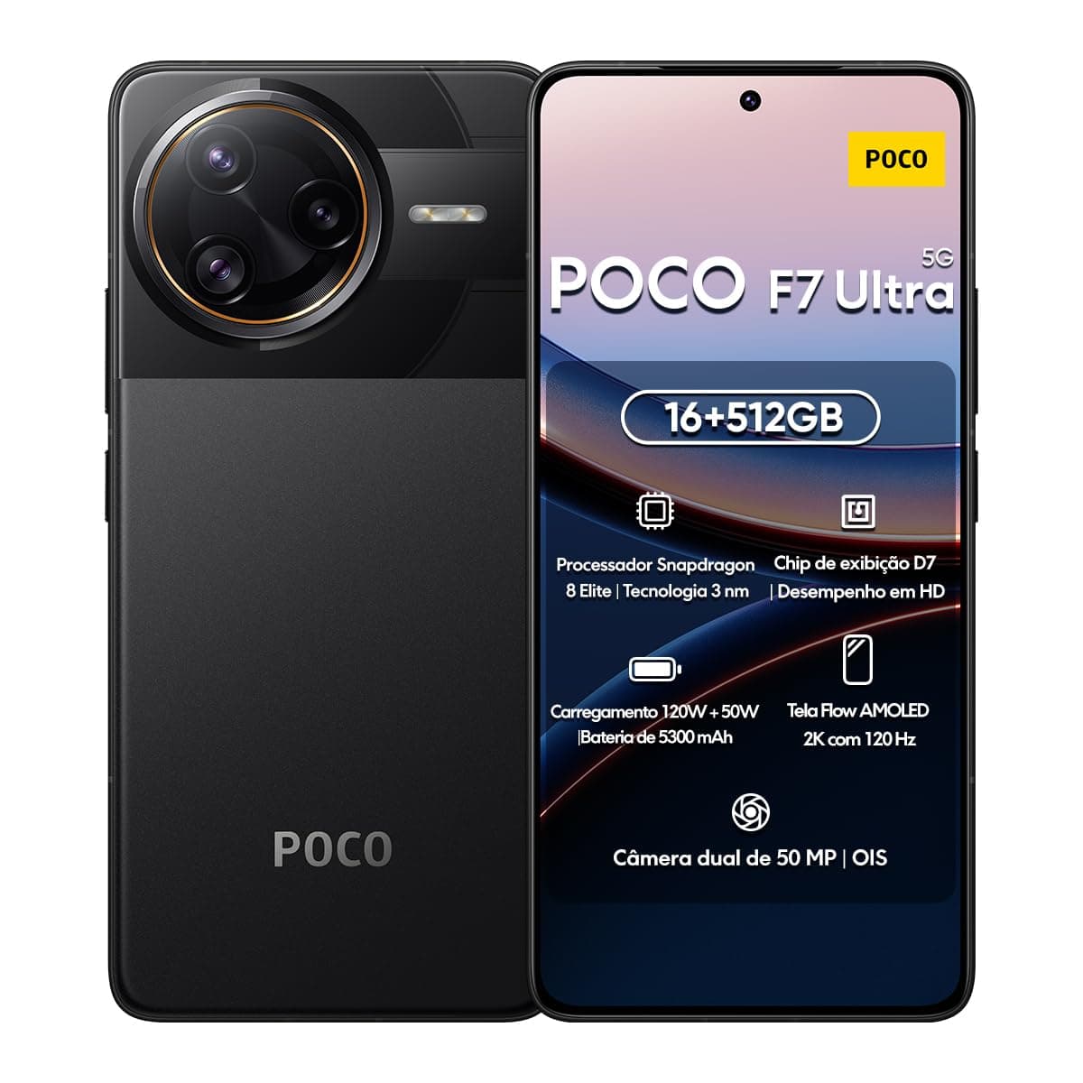 Xiaomi Poco F7 Ultra 16GB+512GB Snapdragon 8 Elite High-End Phone | VisionBoost D7 Chipset | HyperCharge 120W Wired Charging + 50W Wireless | Flow AMOLED Display 2K 120Hz (16+512GB Black)