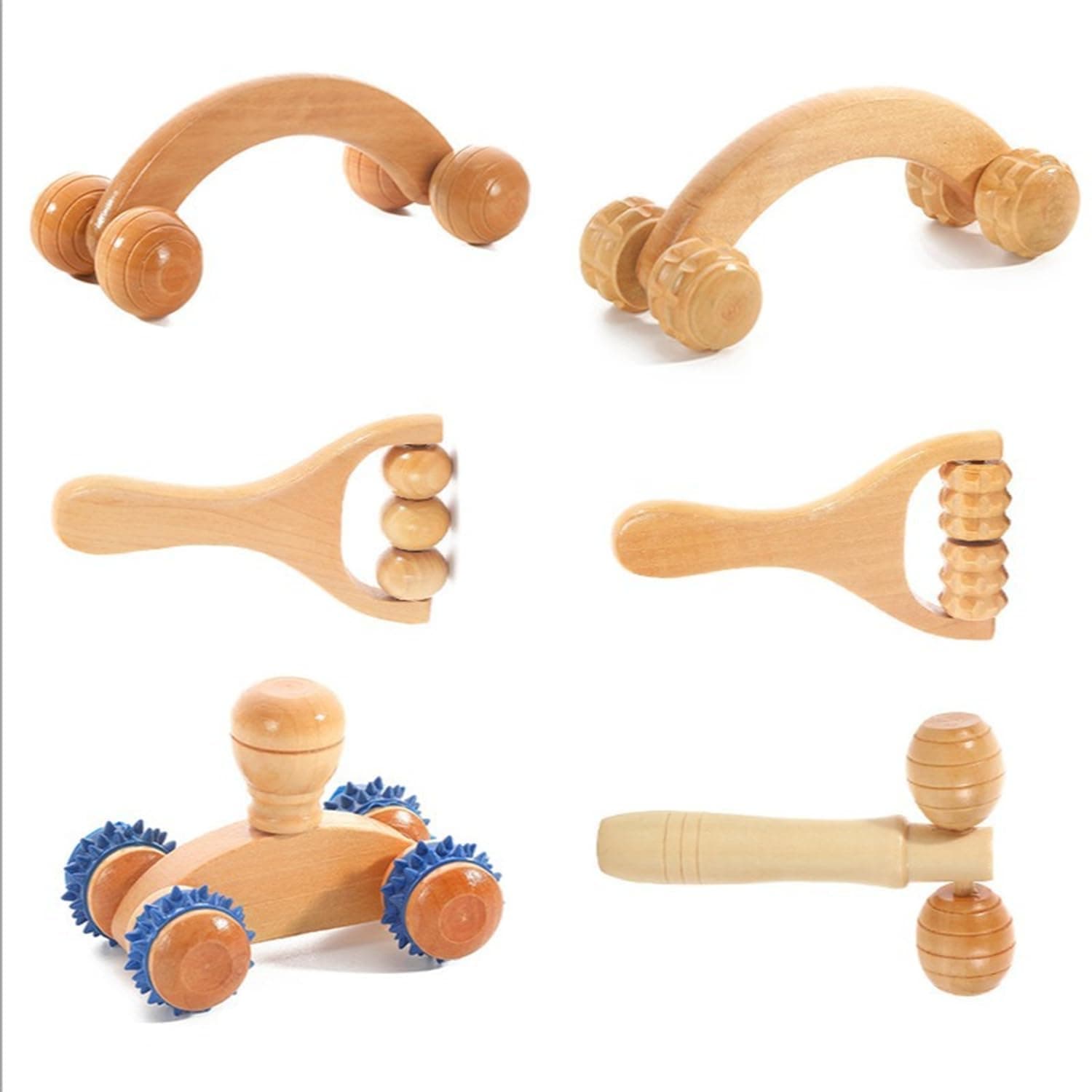 YelaJoy 6pcs Wooden Massage Roller Set,Wood Therapy Massage Tools,Manual Portable Massager Tools，Relax Muscles，Promote Blood Circulation