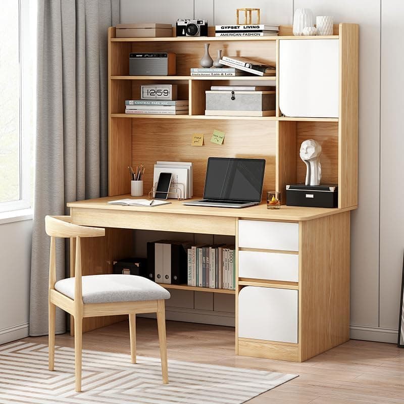 AUTOYSUR Home Office Desk with Storage Shelf, Wood Computer Desk, Modern Simple Workstation, Study Writing Table, Gaming Table for Home and Office (100 * 45 * 162cm-NEW)