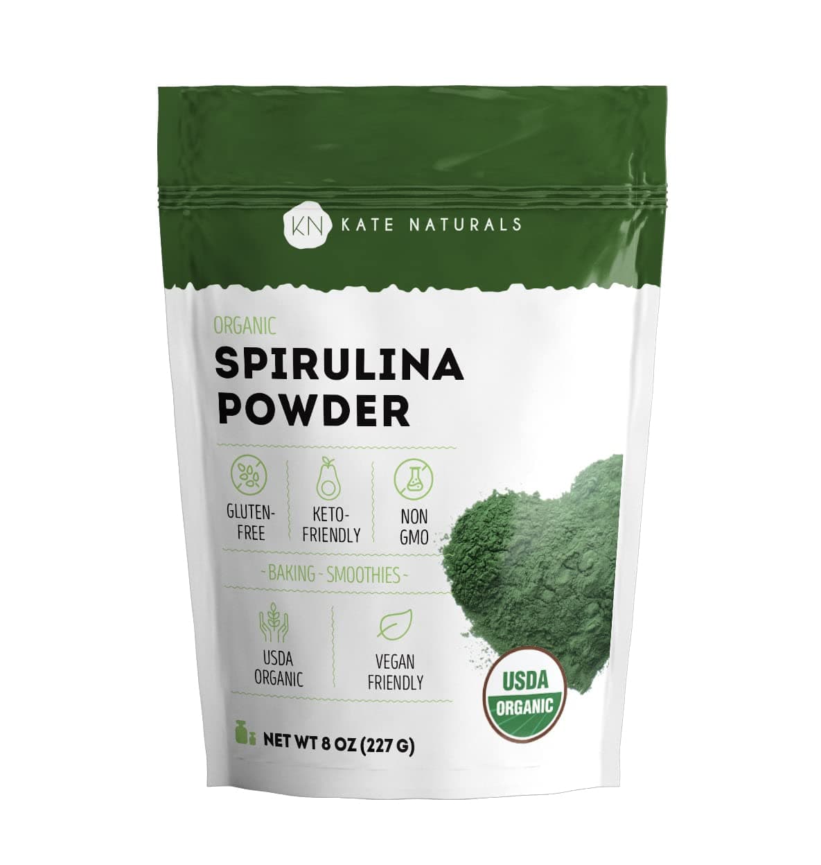 Kate Naturals Organic Spirulina Powder for Immune Support & Antioxidant Support - Nutrient Rich Superfood (8oz, USDA Certified, Non-GMO, Gluten Free)