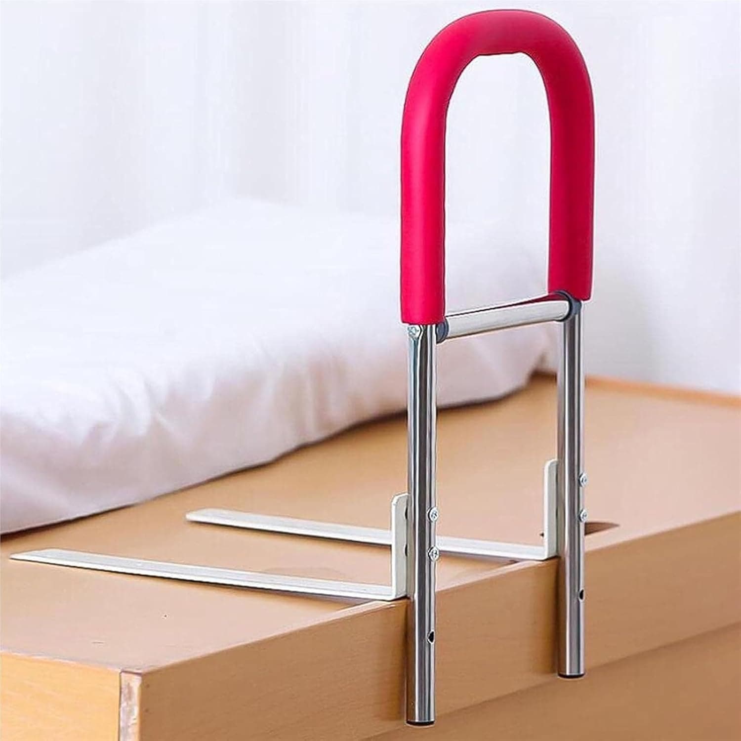 Bed Rail, Bedside Fall Safe Prevention Grab Bar, Bed Assist Rail, Grab Bars for Easily Getting in & Out of Bed for Student Dormitory pregnant women, disabled peopl(Pink)