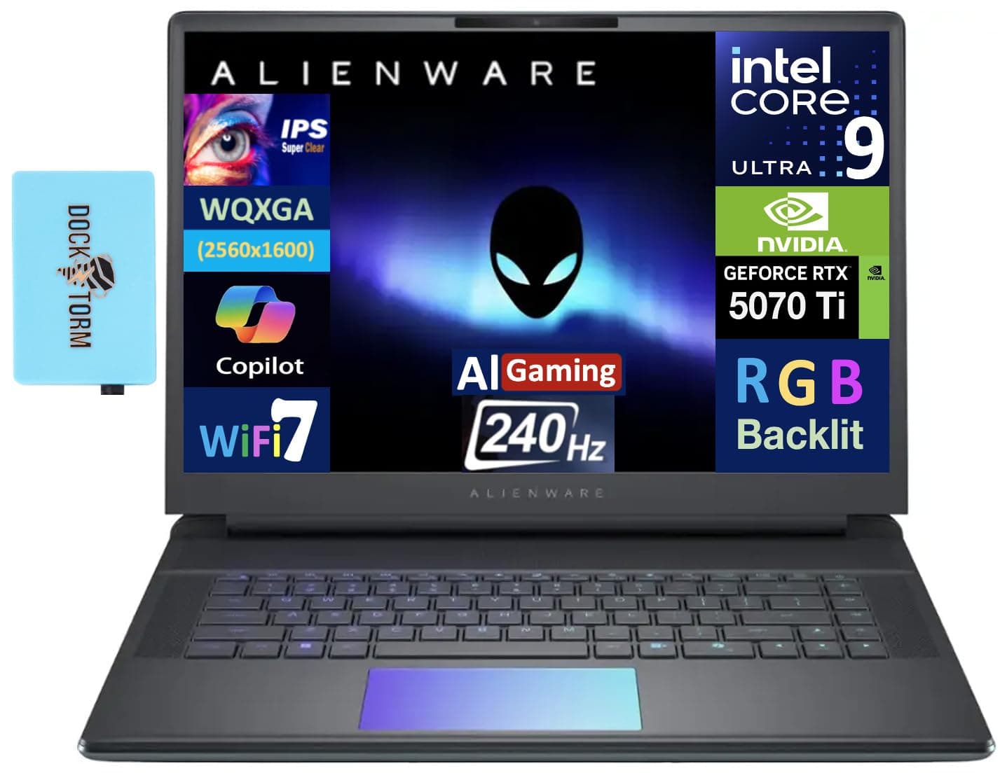 Alienware 16 Area-51 AI Gaming Laptop 16.0" 240Hz IPS WQXGA Display (Intel Ultra 9-275HX, GeForce RTX 5070 Ti 12GB, 32GB DDR5, 2TB SSD, RGB KB, Win 11 Home) w/DKZ USB Port Expander