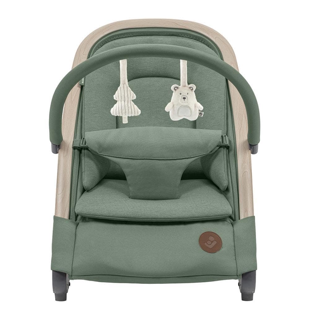Maxi-Cosi Kori 2-in-1 Baby Bouncer with Toy Arch, 0-2 Years, Up to 15 kg, Baby Bouncer, 3 One Hand Adjustable Reclining Positions, Easy-in Strap, Lightweight and Compact, Eco Care, Beyond Green