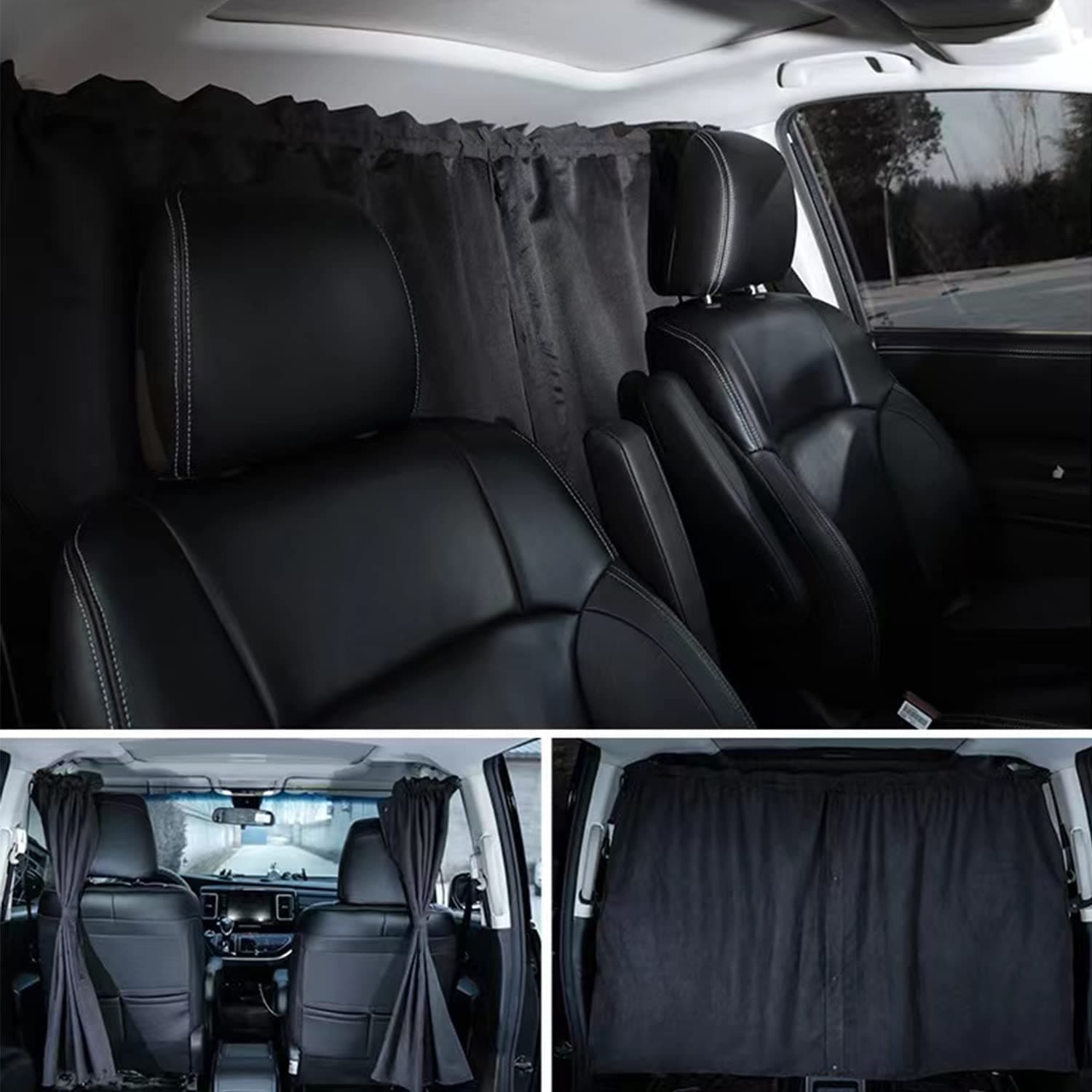 Car Divider Privacy Curtain, Blackout Suede Sun Shade Cover Front & Rear Seat Partition Space Divider Auto Van Truck Interior Accessories for Family Travel Camping Baby Sleeping (Black, Large)