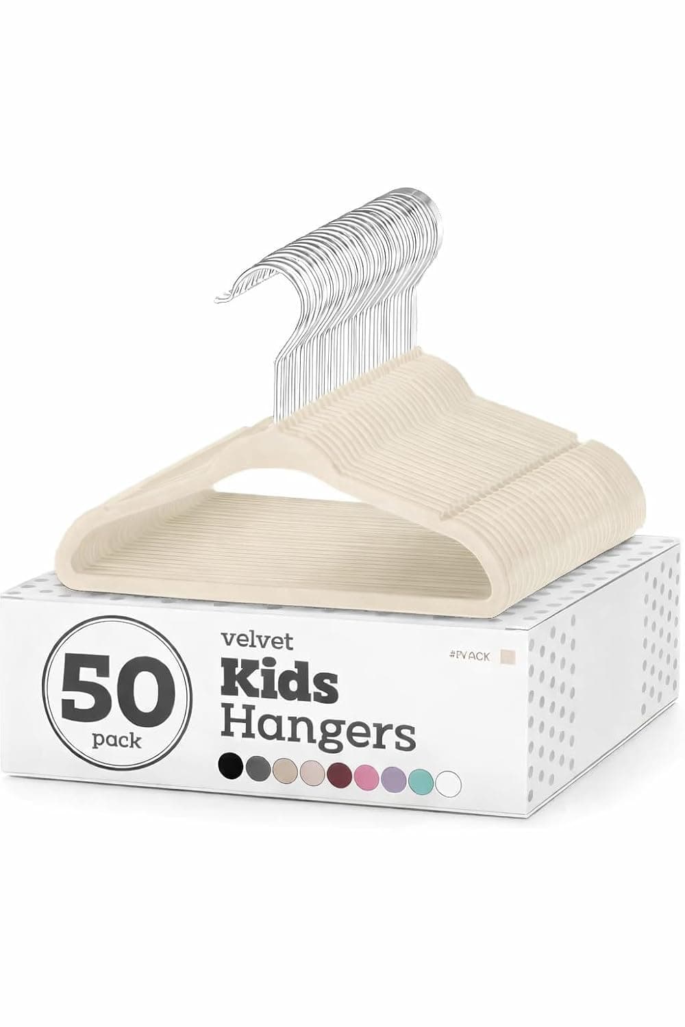 Velvet Baby Hangers, Plastic, Beige, Non-Slip Toddler Hangers for Closet, 50 Pieces