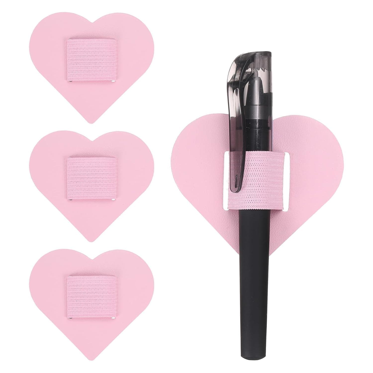 4 Pcs Heart Pen Loop Holder with Self Adhesive Back, PU Leather Elastic Pen Holder for Notebook Journal Tablet Clipboard Calendar (Pink)