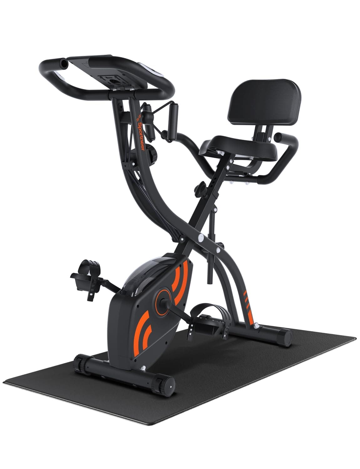 Sportneer Foldable Exercise Bike Stationary Bike, 4 in 1 Indoor Cycling Bike with 16 Level Magnetic Resistance Training Bike with Arm Resistance Band PVC Floor Mat Fitness Bike for Home Gym Workout | Arm Resistance Band PVC Floor Mat Fitness Bike for Home Gym Workout, Stationary Bike, Indoor Cycling Bike