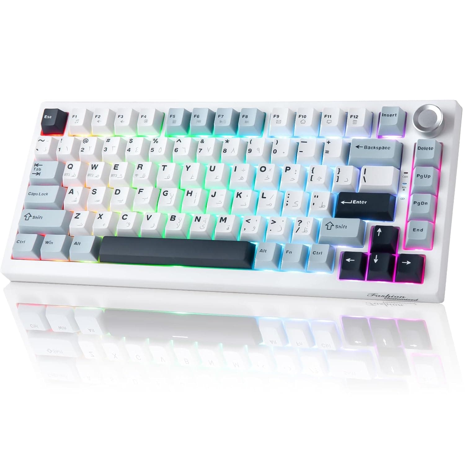 كيبورد ميكانيكي K81 من بروسايت، 82 مفتاح 75% لاسلكي قابل للتبديل السريع باللغة الإنجليزية والعربية مع بطانة ومقبض من خمس طبقات، بلوتوث/2.4GHz/USB-C، RGB (ازرق فاتح)