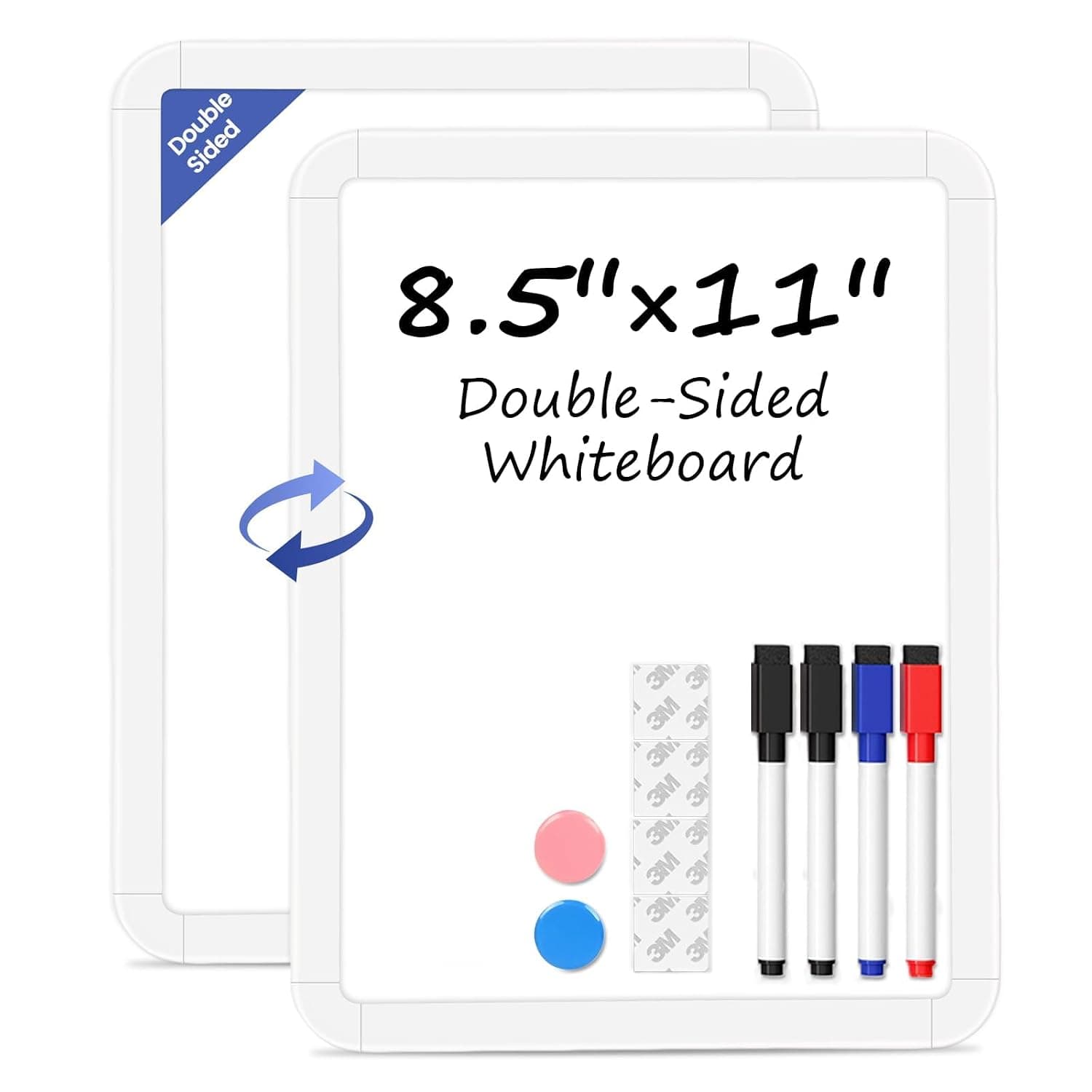 Small Dry Erase White Board, 8.5" x 11" Mini Double-Sided Magnetic Surface Board, Portable Whiteboard with 4 Markers & 2 Magnets for Wall, Kids, Students, School, Fridge, Home & Office