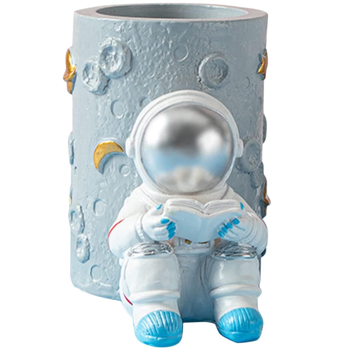 Tazweeq Holder Stationery Desk, Kids Desktop Crafts Brush Supplies Accessories, Decorative Makeup Organizer Pen Decoration Figurine, for Container Ornament Office Astronaut Storage