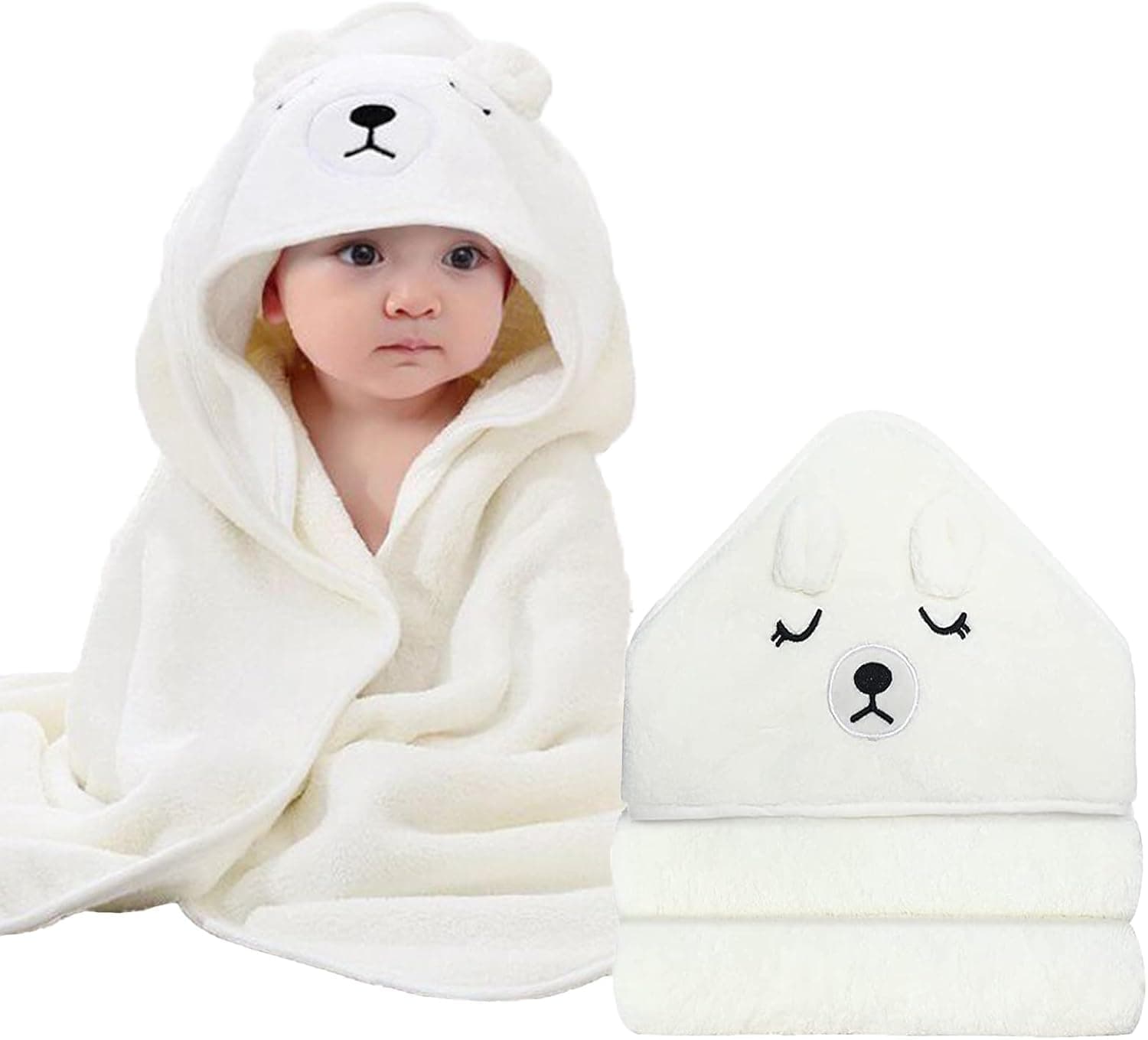 YelaJoy Large 80x80cm Baby Hooded Towel, Soft Cotton Coral Fleece Hooded Bath Towel, Ultra Absorbent Kid Shower Towels, Non-Balling Bathrobe Blanket, for Newborn/Toddlers (Cute Animal Design)