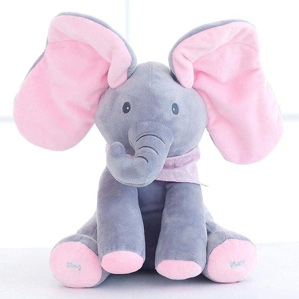 Joyzzz Elephant Stuffed Animals, 30cm Pink Singing Peekaboo Animated Plush Toy, Interactive Flappy Ears Soft Stuffed Animal, Musical Gift for Newborns Babies Infants Toddlers