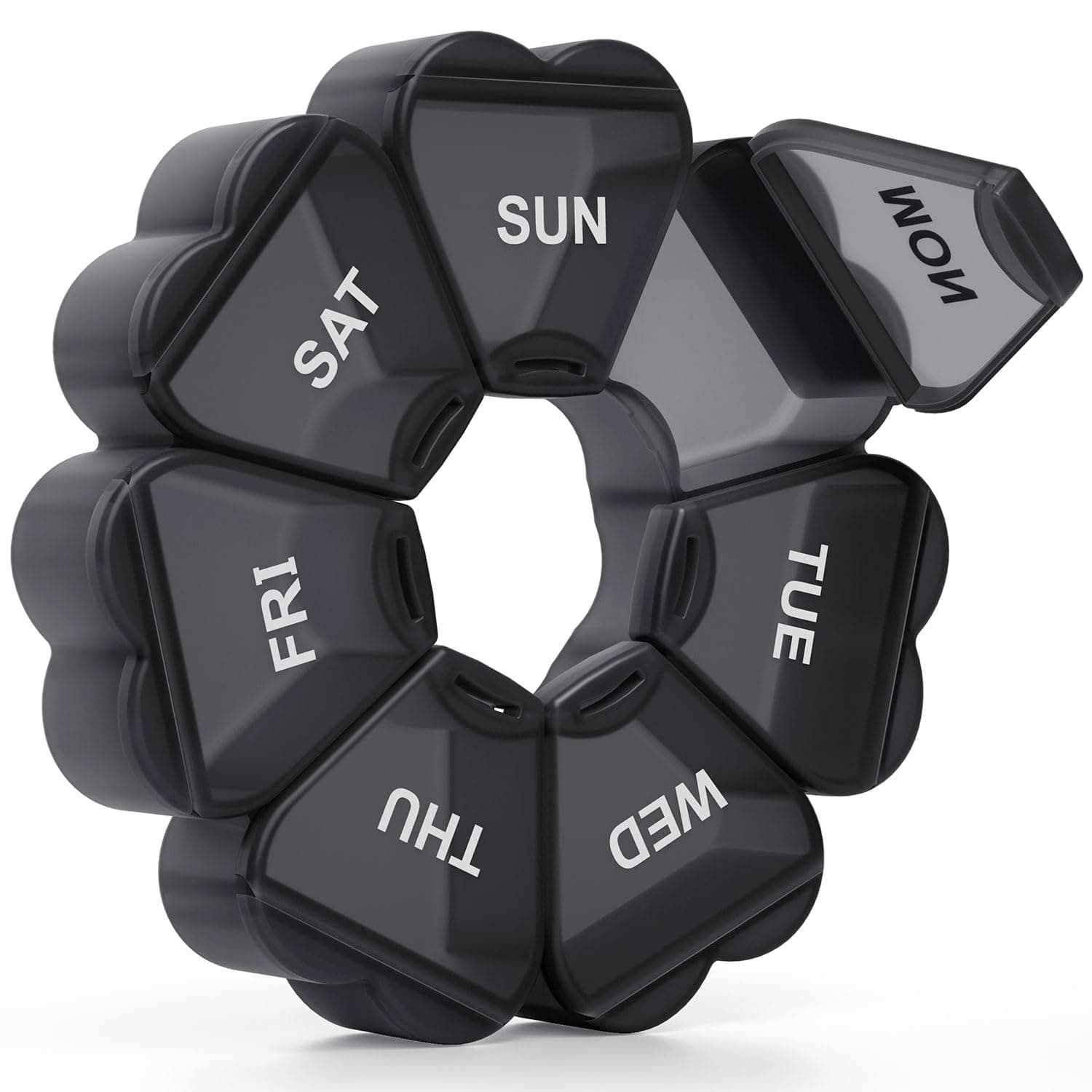 KAPENS Large Weekly Pill Organizer, Pill Box 7 Day, Large Capacity Compartments Pill Containers Flower Portable Box Case for Pills Vitamin Fish Oil Medicine Supplements Organizer (Black)