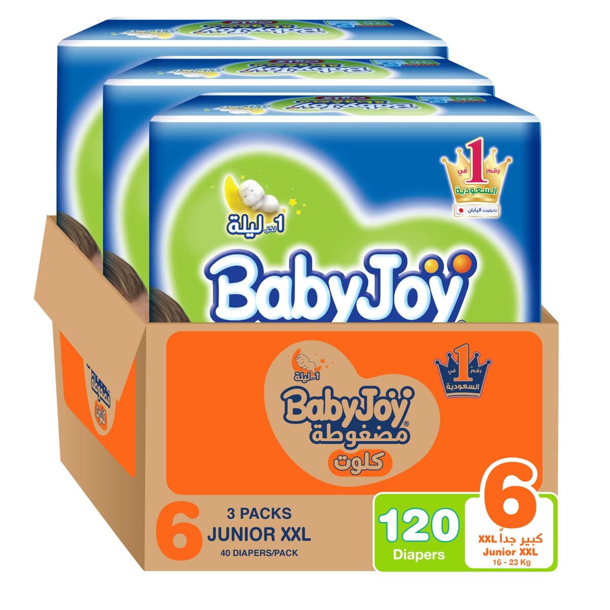 Babyjoy Culotte, Size 6, Junior XXL, 16+ Kg, Mega Box, 120 Diaper Pants