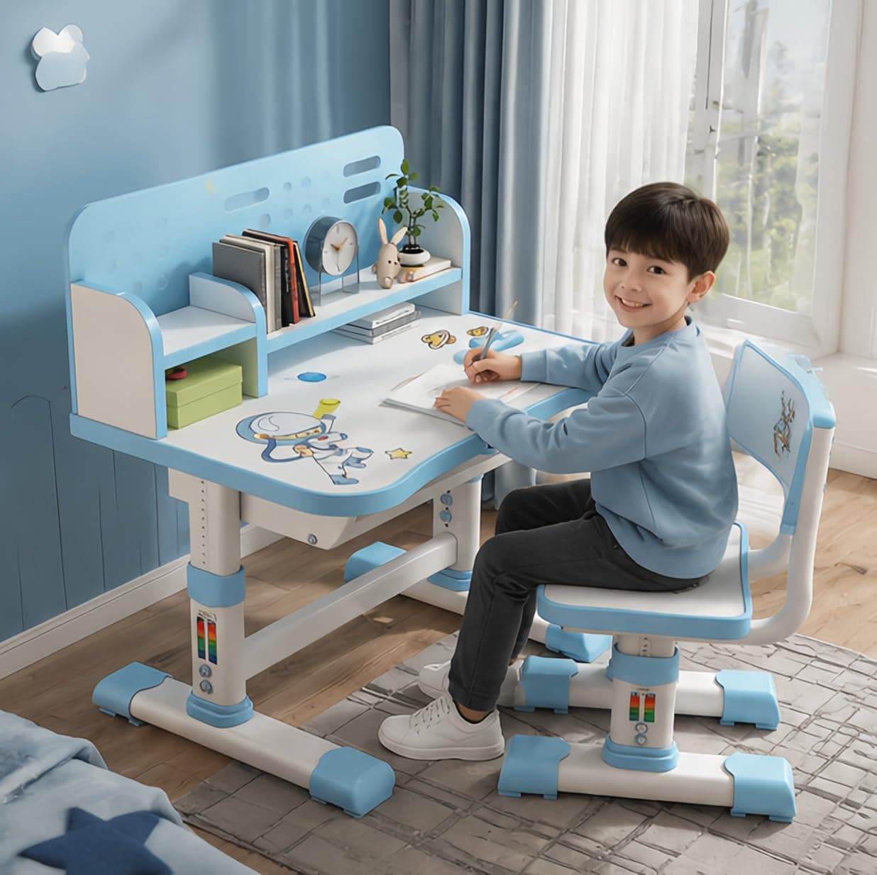 Kids Study Desk with Chair, Wooden Children Table for kid room