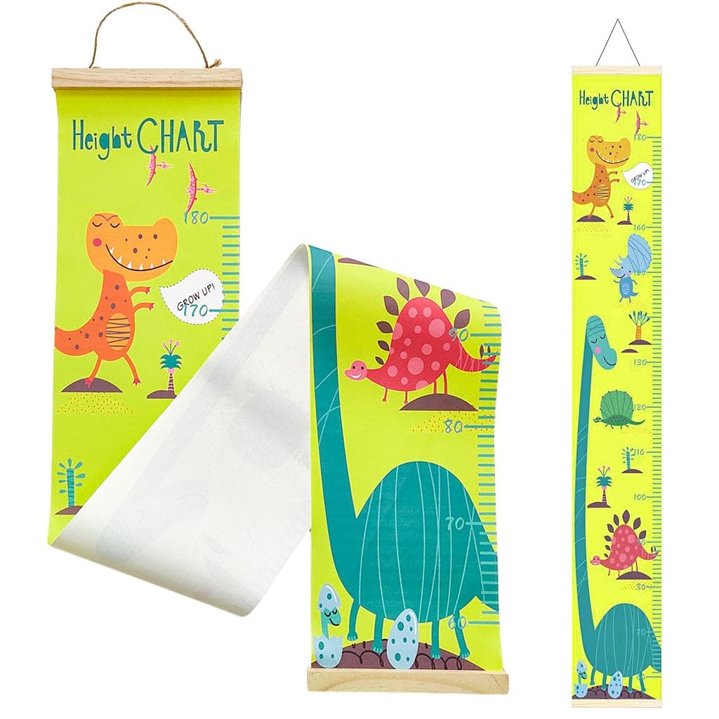 HANNEA® SNOWIE SOFT Cartoon Dinosaur Growth Chart For Kids 60-180Cm Wall Hanging Growth Chart For Kids & Teenagers Chart Waterproof Canvas Growth Chart For Kid's Room, Green,Green Dinosaur, Count 1.00