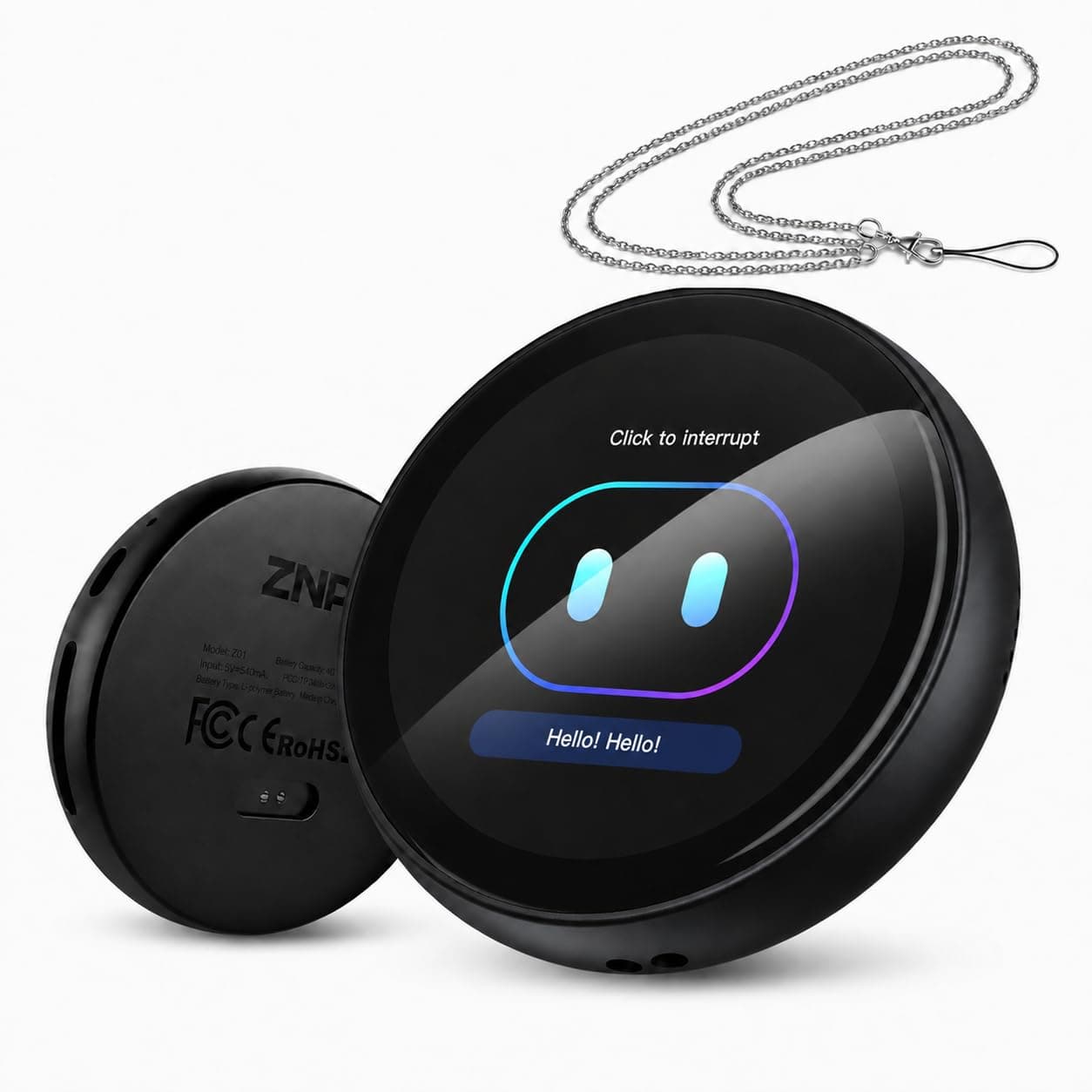 ZNP Z01 PRO AI Companion Digital Badge, Wearable Bluetooth 6.0 Translator for 60 Languages, Offline HD Touch Screen with Customizable Patterns, No Wi-Fi Needed, All-in-One istant for Travel