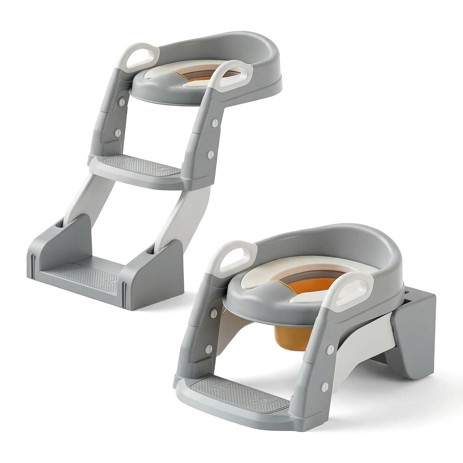 Soofam 2 in 1 Potty Training Toilet with Step Stool Ladder, Toddler Potty Training Seat for Boys & Girls, Kids Toilet Seat with Splash Guard and Anti-Slip Pad (Grey)