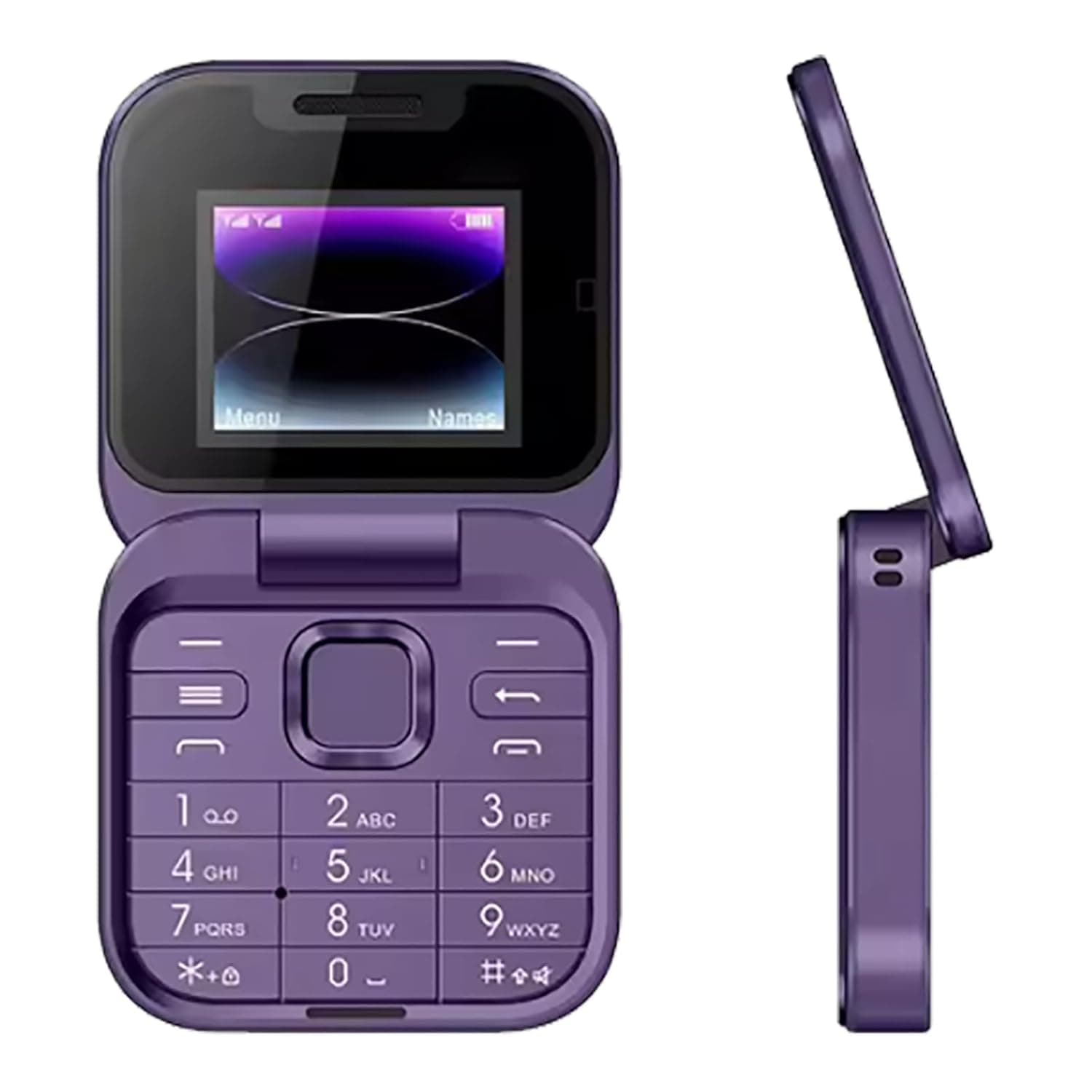 Mini Unlocked Flip Cell Phone, Big Button Elderly Mobile Phone, 1.77 Inch HD Screen(Dual Screen Display) LED Flashlight+FM Radio+Speed Dial, Support Dual SIM Cards,Purple