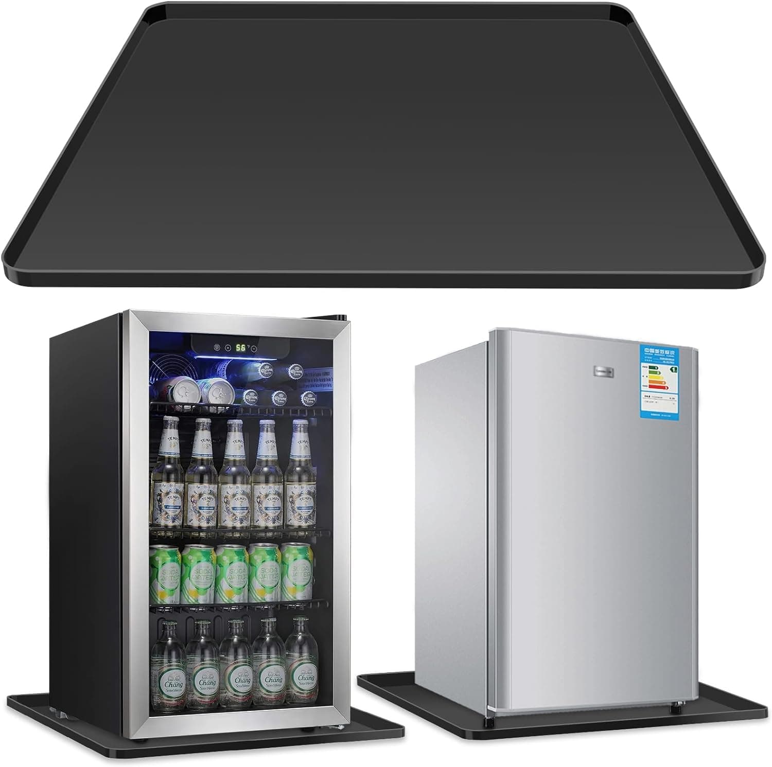 سجادة سيليكون للثلاجة الصغيرة بحافة محدبة، مفرش سفلي لفريزر الثلاجة الصغيرة تمنع تسرب الأجهزة وانسكابها مما يوفر أقصى حماية للأرضيات للأجهزة من الميكاكوز، 60.96 × 60.96 × 2.03 سم، أسود