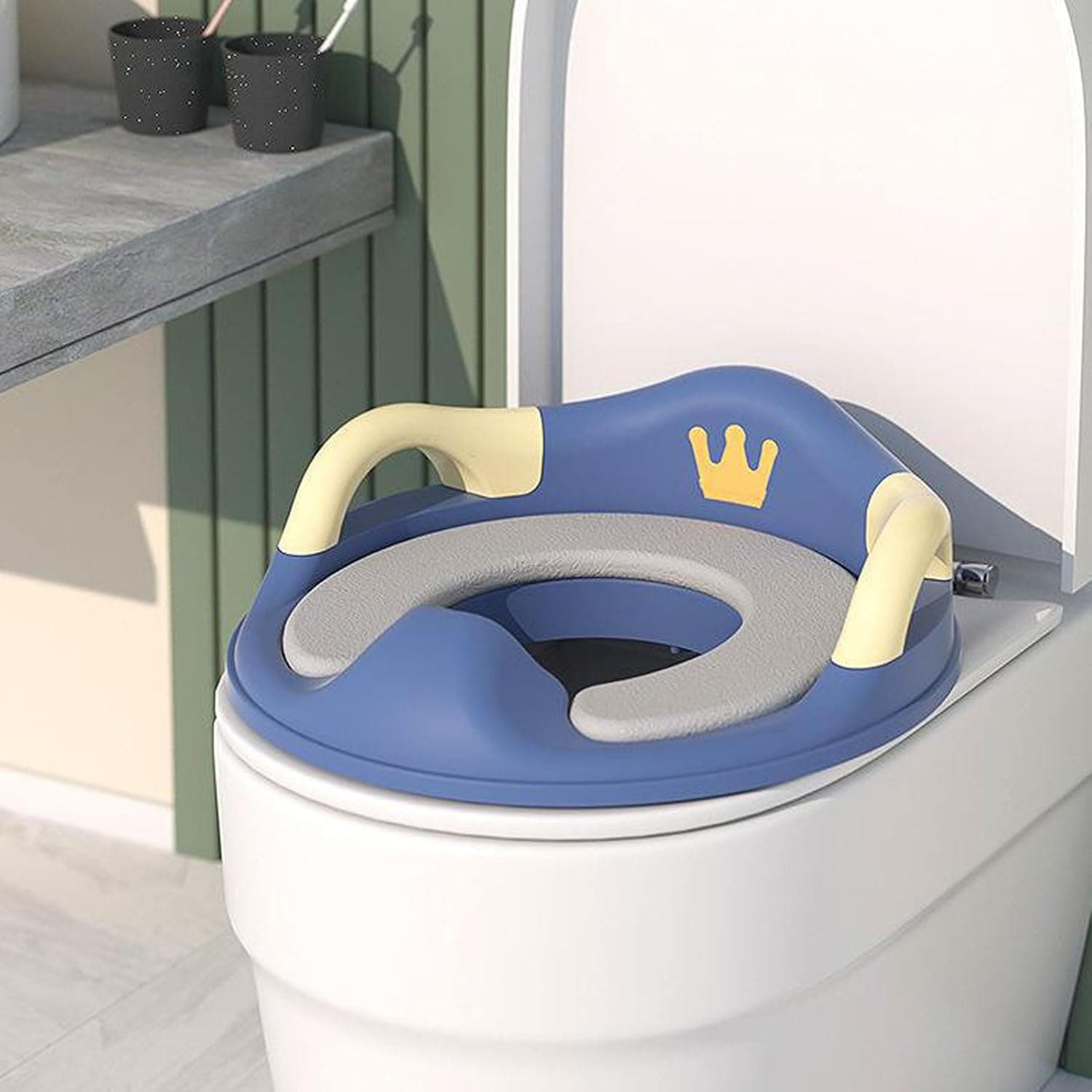 ANYUAN Toddler Toilet Training Seat for Kids, Baby Potty Chair with Splash Guard, Handles & Backrest, Safe and Comfortable Toilet Seat for Children