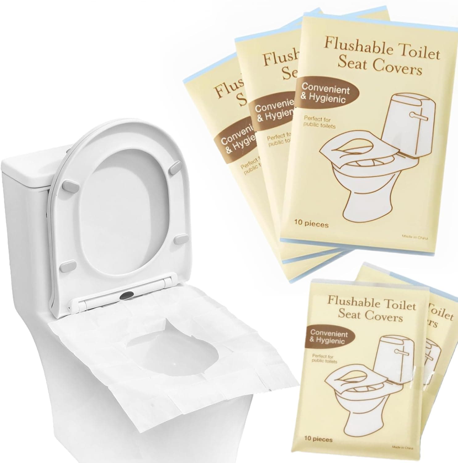SKY-TOUCH 50PCS Flushable Toilet Seat Covers - Biodegradable Disposable Liners for Travel, Public Restrooms, Camping, Airplanes & Potty Training