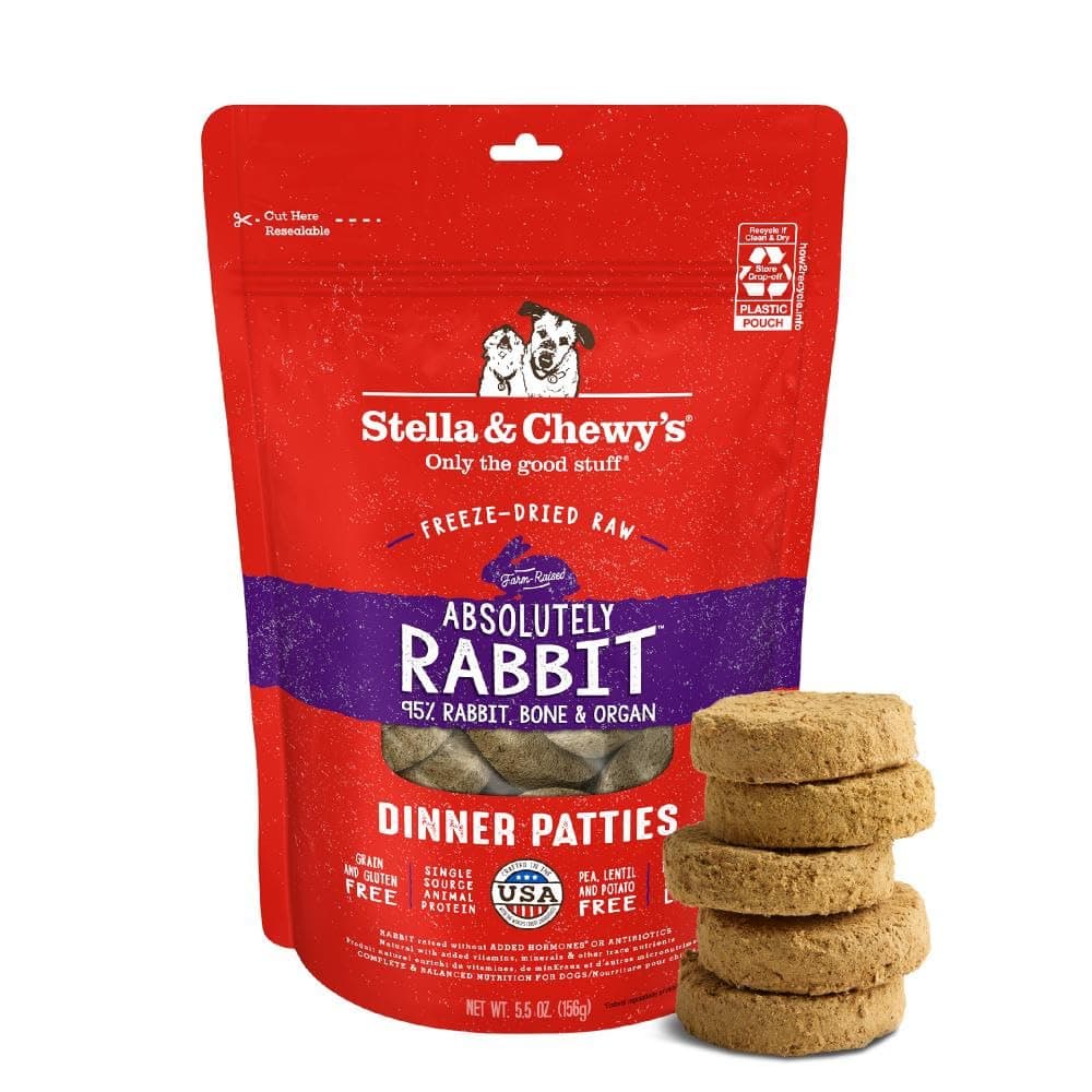 Stella & Chewy’s Freeze Dried Raw Dinner Patties – Grain Free Dog Food, Protein Rich Absolutely Rabbit Recipe – 5.5 oz Bag