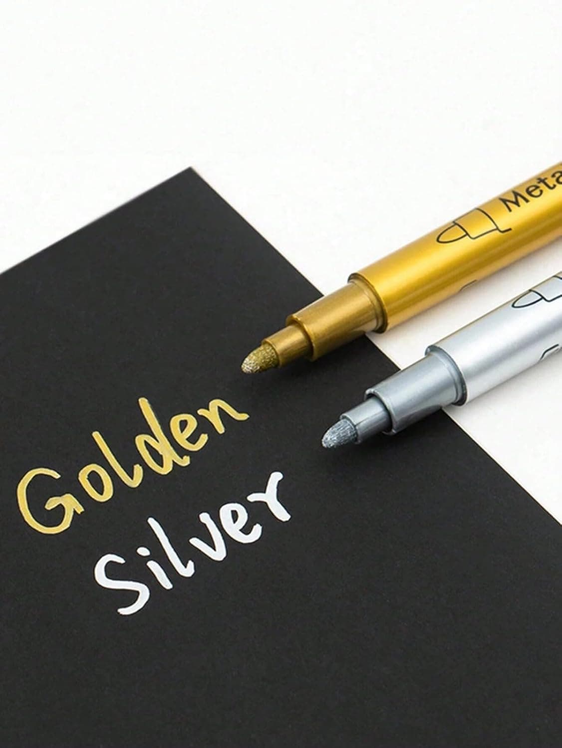 Metallic Gold & Silver Craft Markers Set, 2-Pack Calligraphy Pens, 14cm Water-Based Low Odor Ink, Fine Tip Metallic Pens for Art, Cards, DIY Crafts, Scrapbooking & School Projects